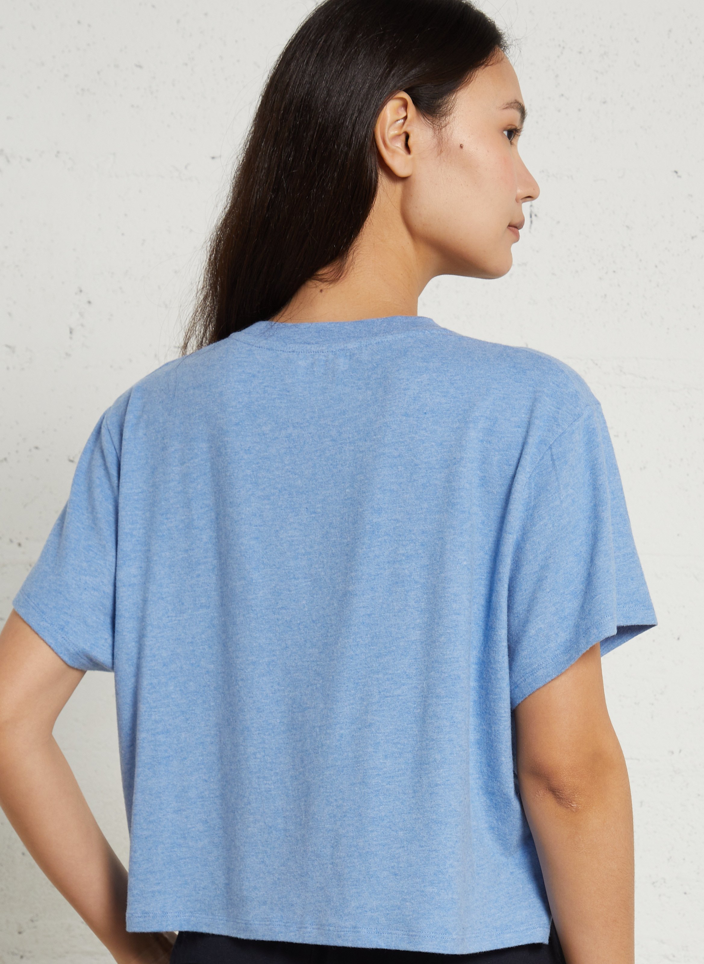 T-shirt met ronde hals | katoenblend met chiné-effect AMERICAN VINTAGE Blauw