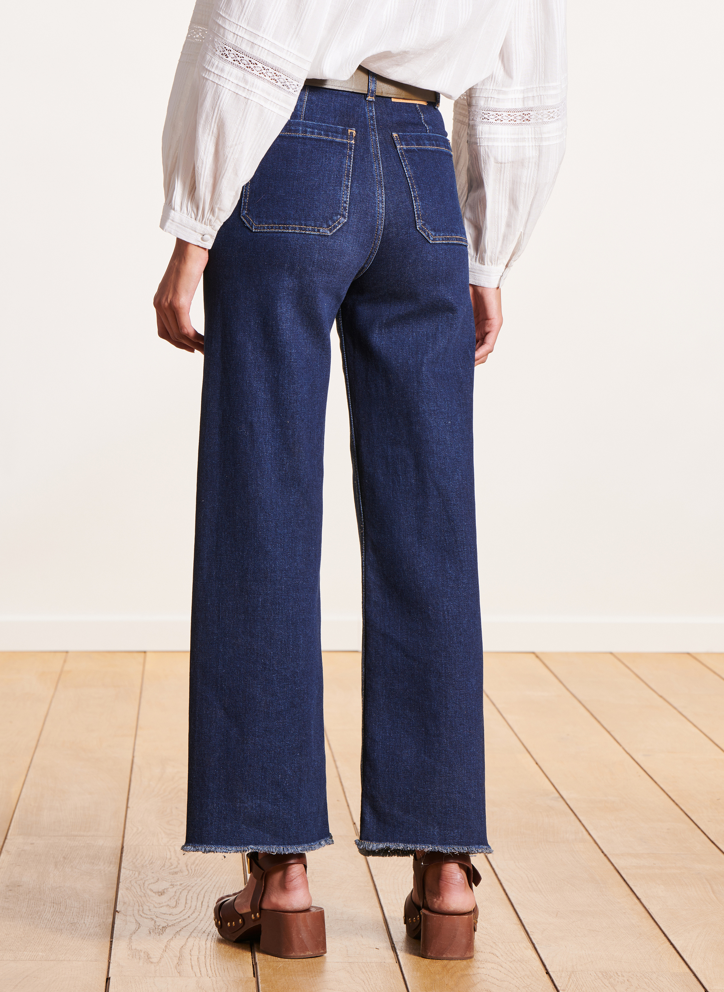 Jean droit taille haute en coton biologique mélangé LA FEE MARABOUTEE Bleu