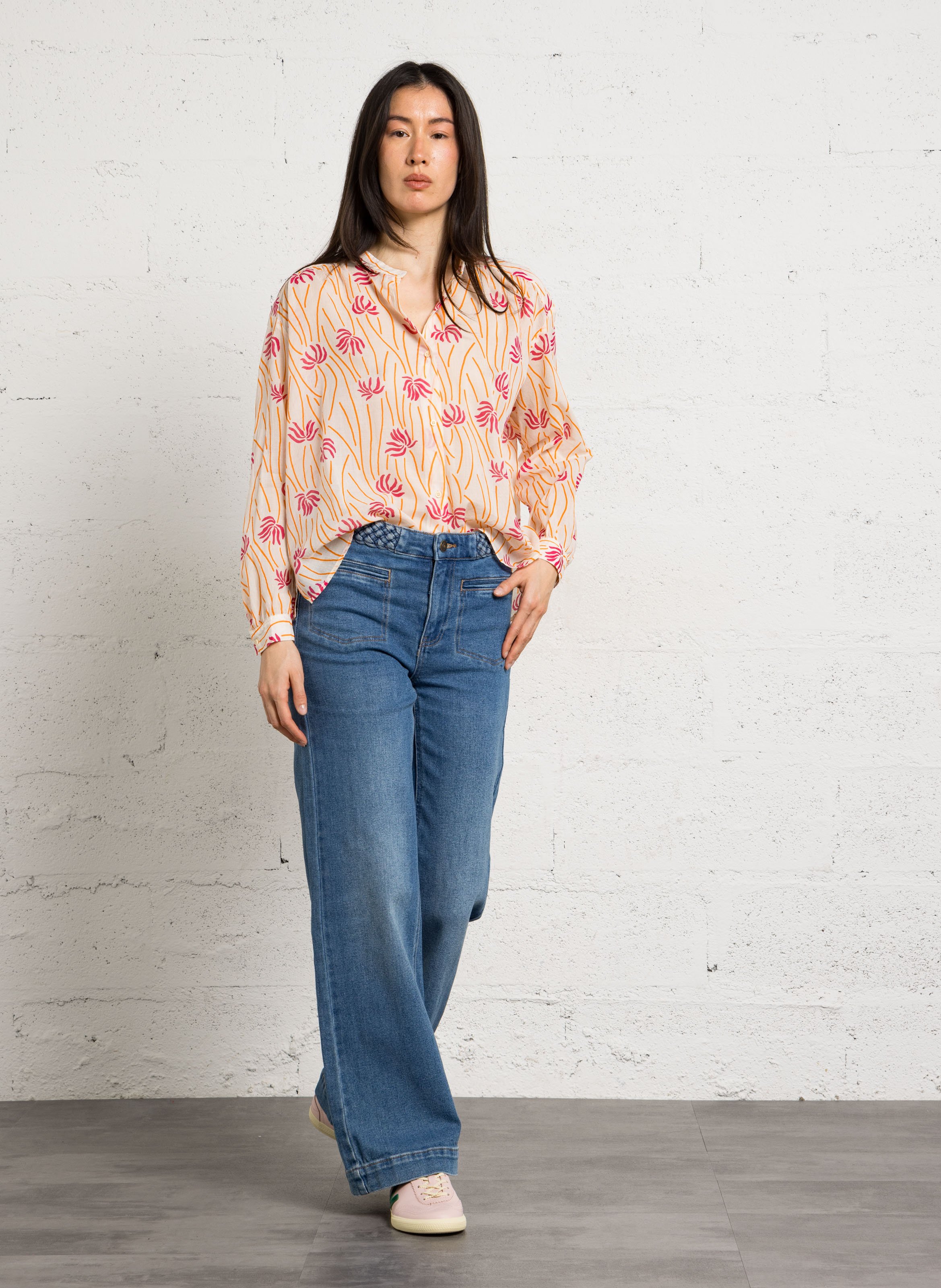 Straight printed organic cotton round-neck blouse SACRECOEUR Multicolored