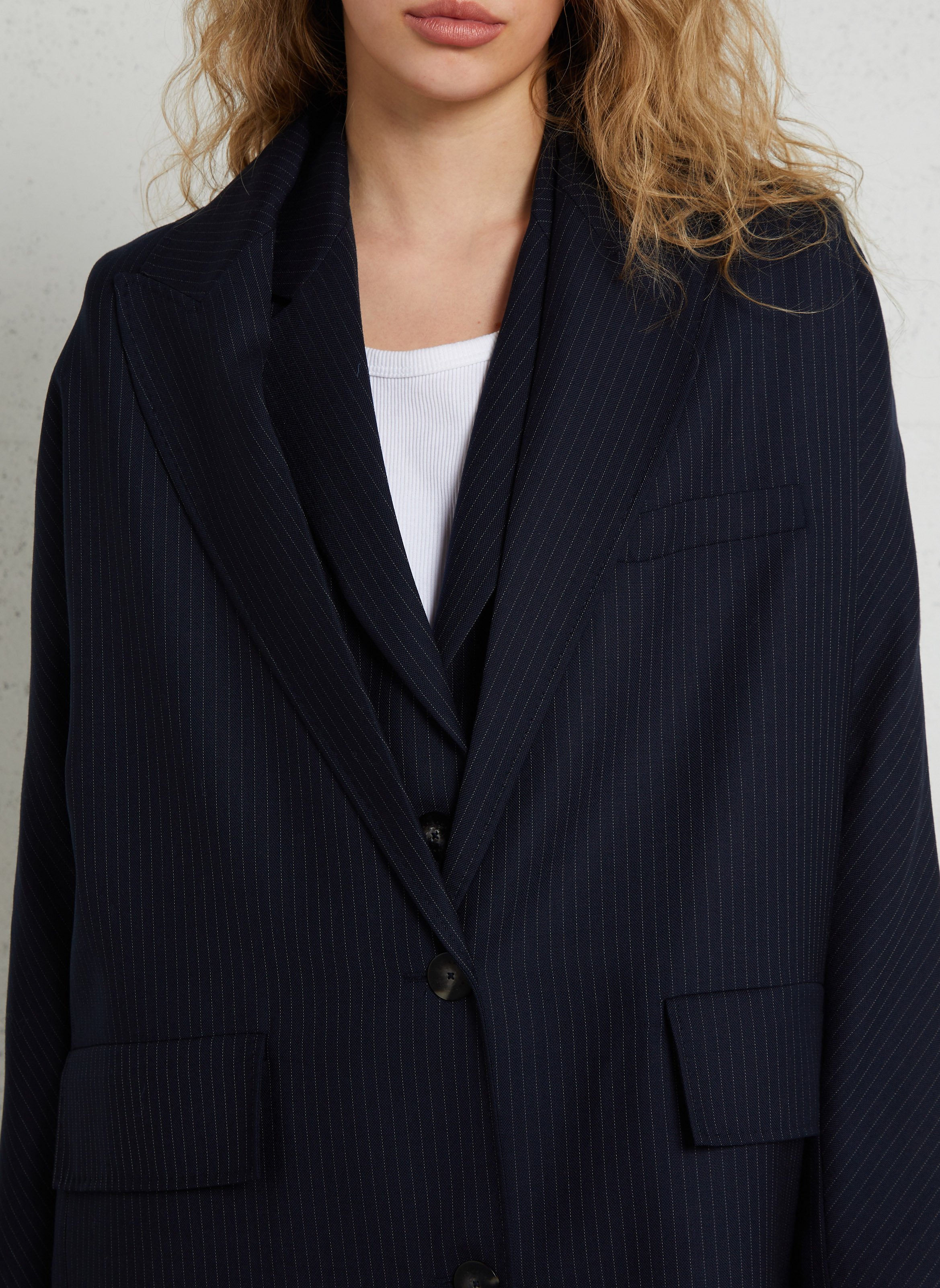 Long manteau rayé en laine MARGAUX LONNBERG Bleu