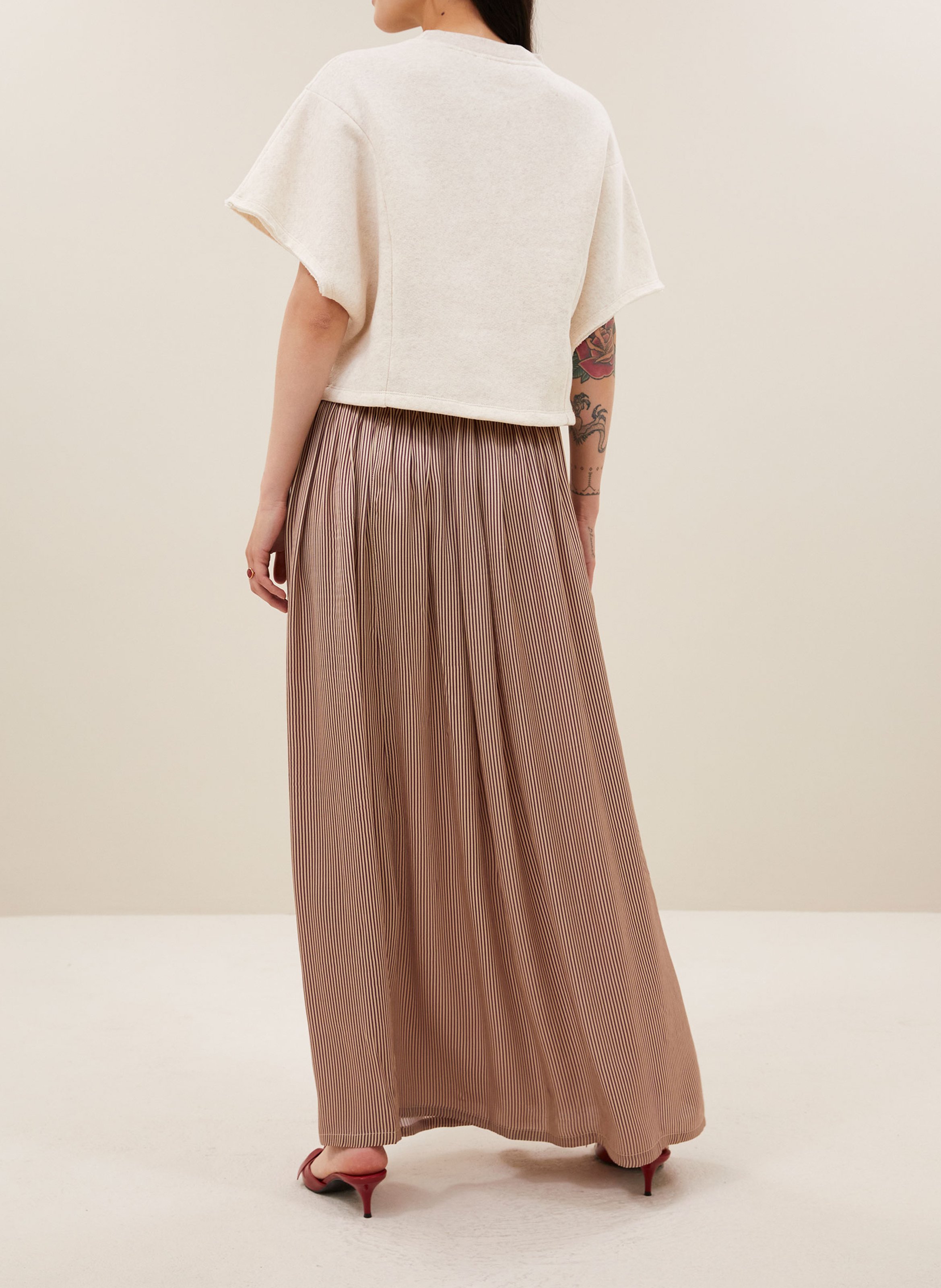 Gestreepte, lange rok van linnen BY BAR Rood