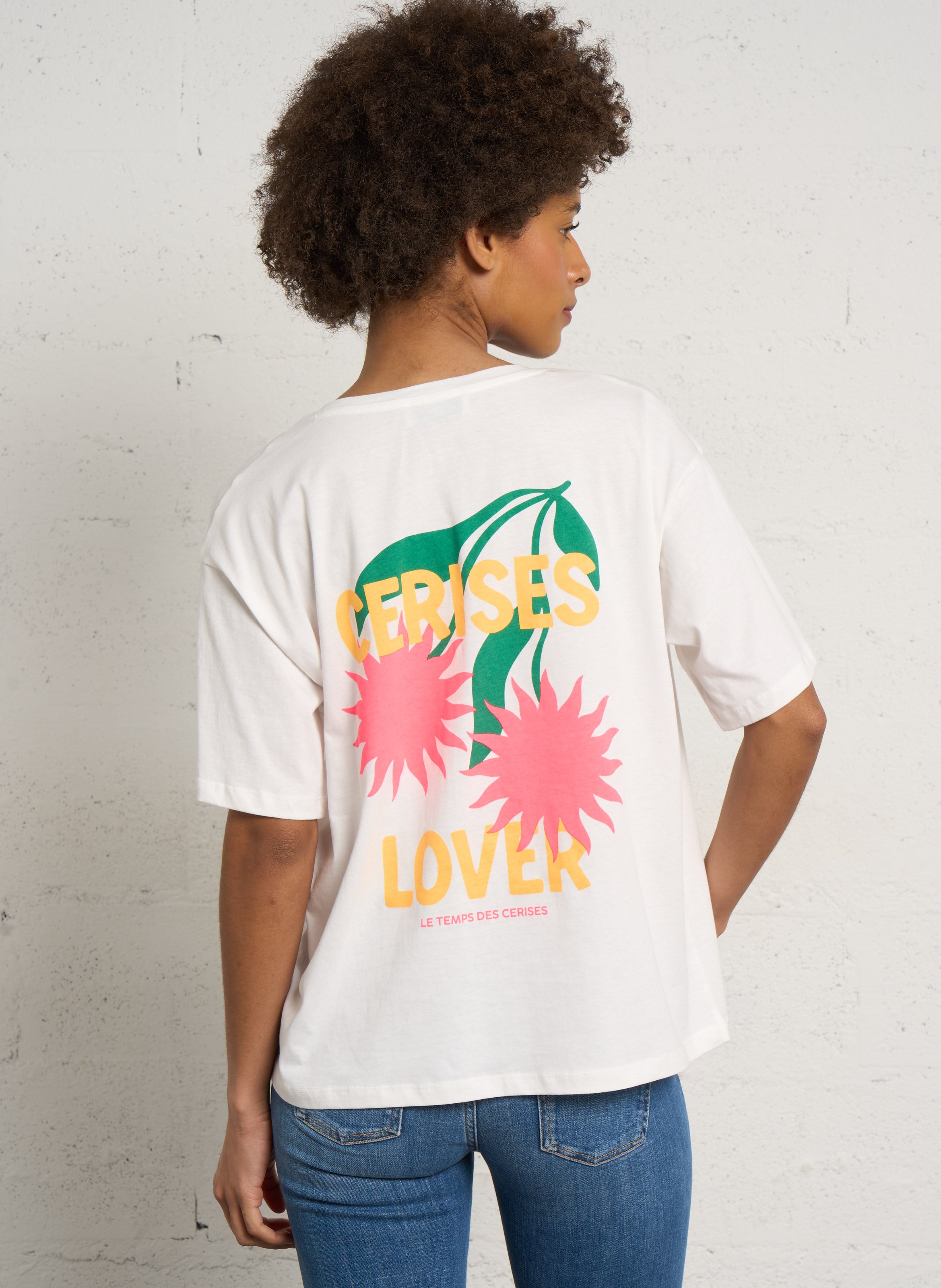 T-Shirt mit V-Ausschnitt aus bedruckter Baumwolle LE TEMPS DES CERISES Grau