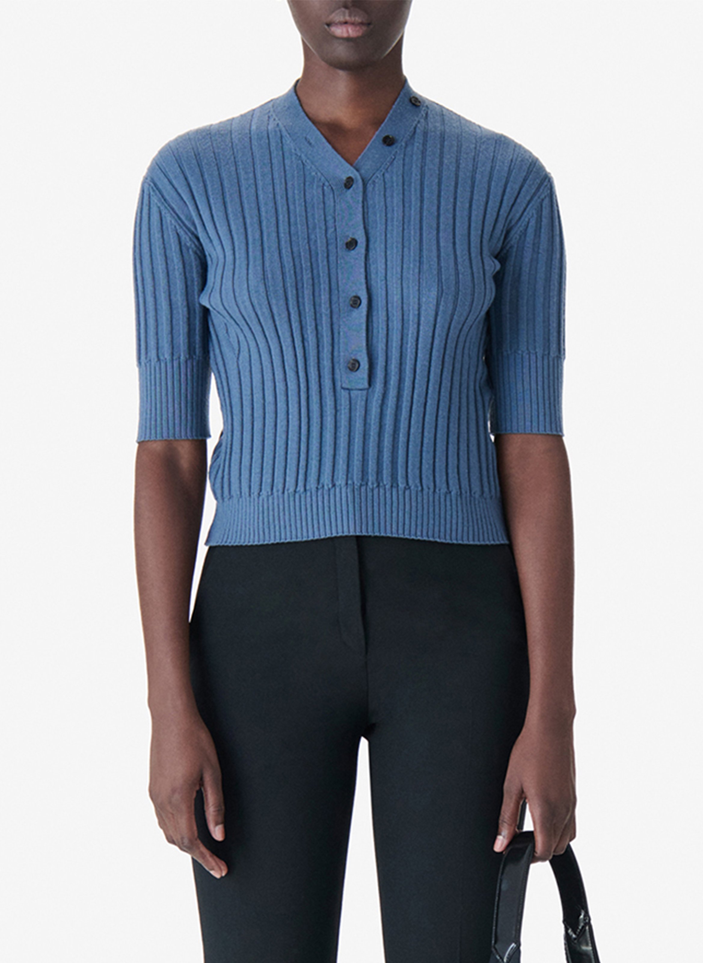 Pull col V en laine IRO Bleu