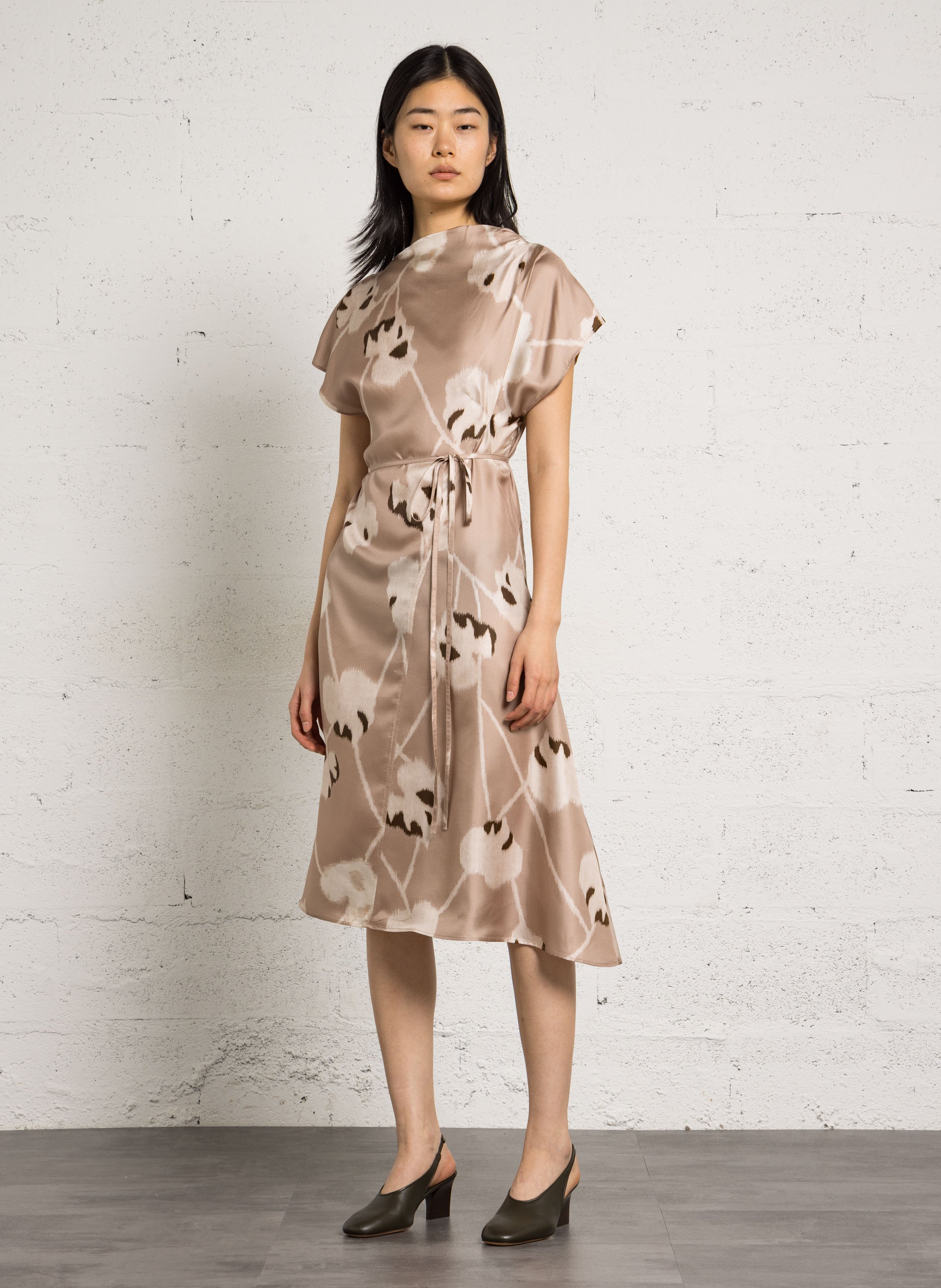 Long printed silk dress SOEUR Beige