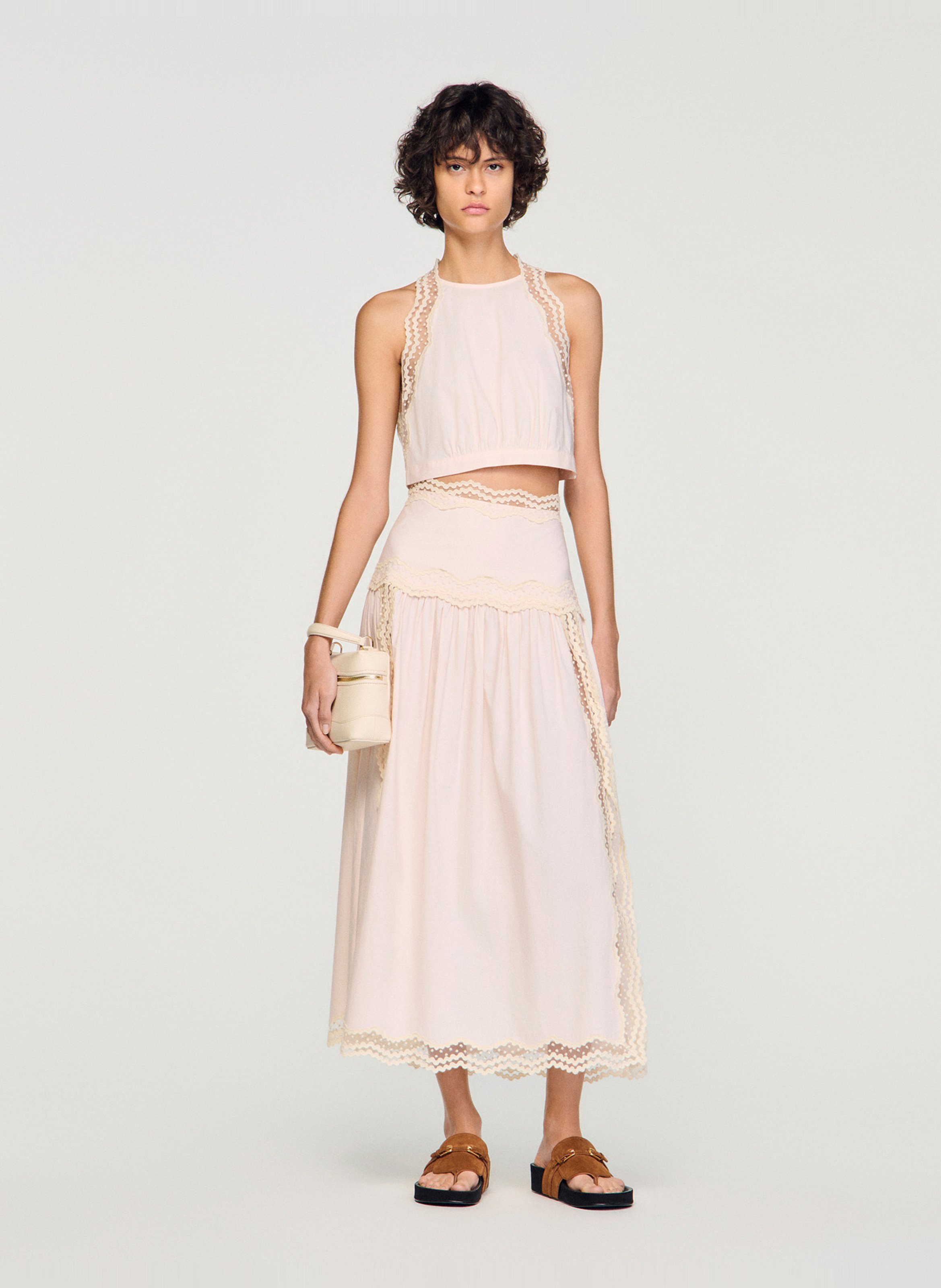 Jupe longue en coton SANDRO Rose