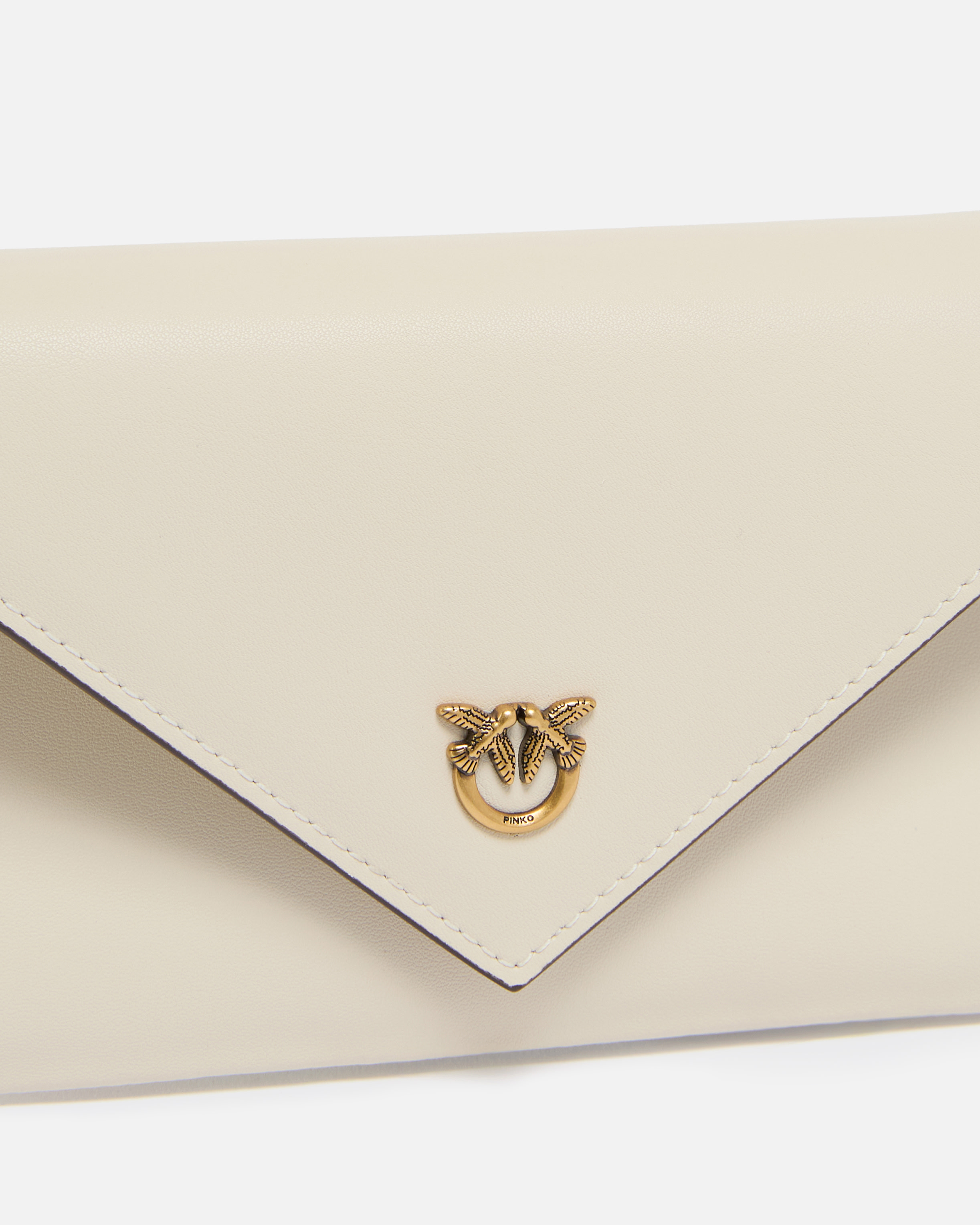 Small envelope clutch in smooth leather with love birds logo PINKO White