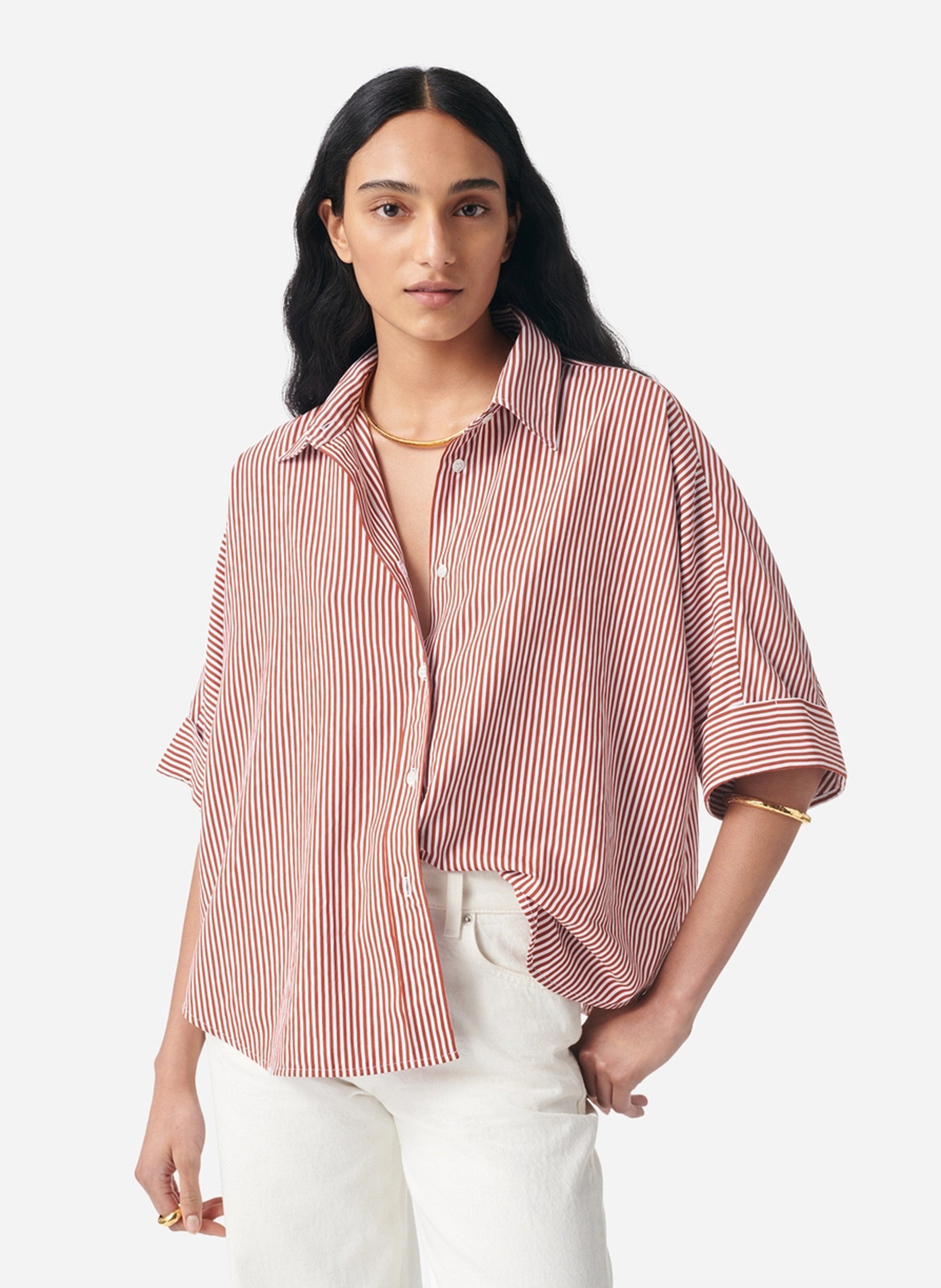 Oversized blouse met klassieke kraag en strepen VANESSA BRUNO Bruin