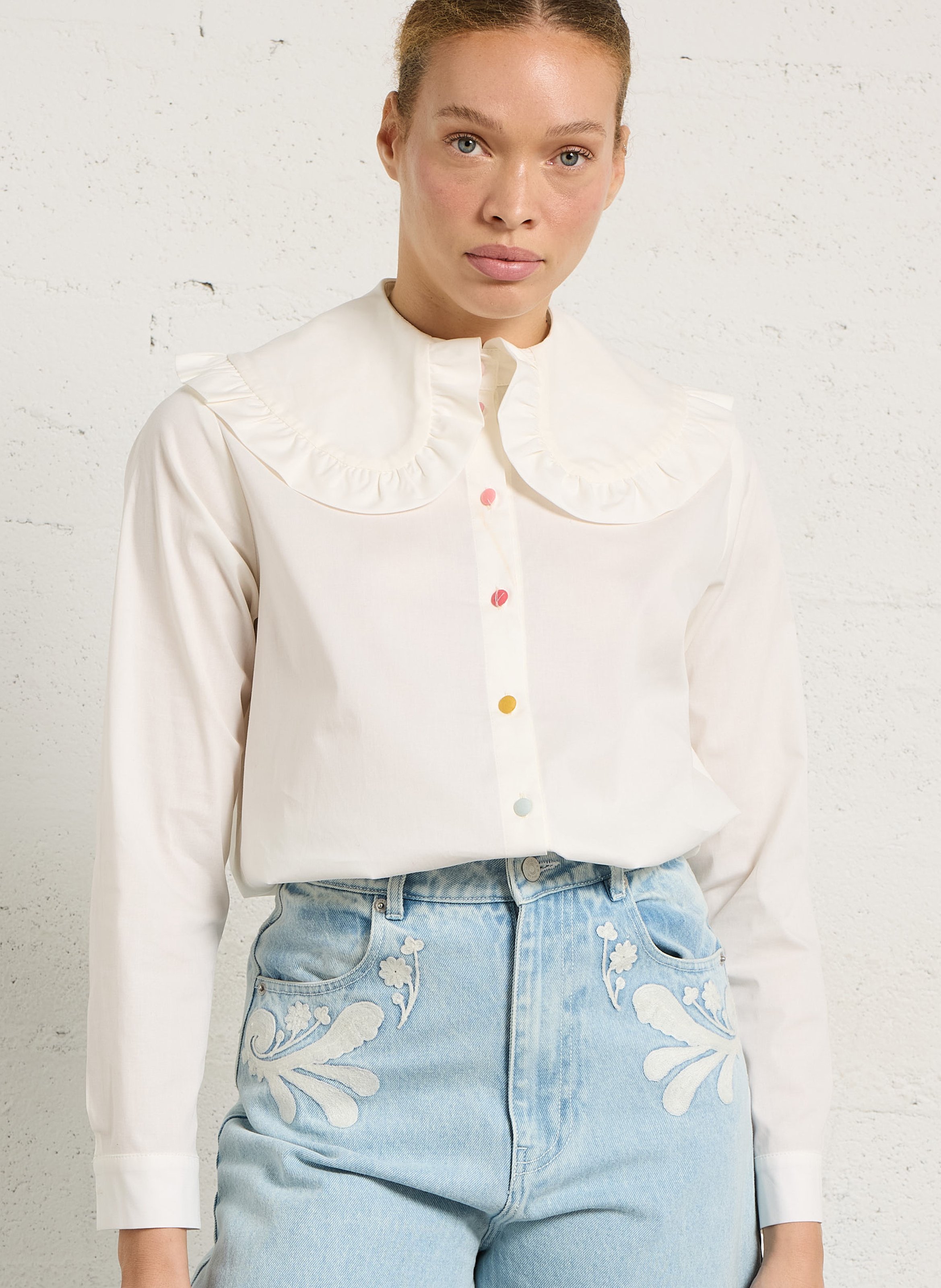 Bluse aus Baumwoll-Mix mit Bubikragen ELISE CHALMIN Weiss