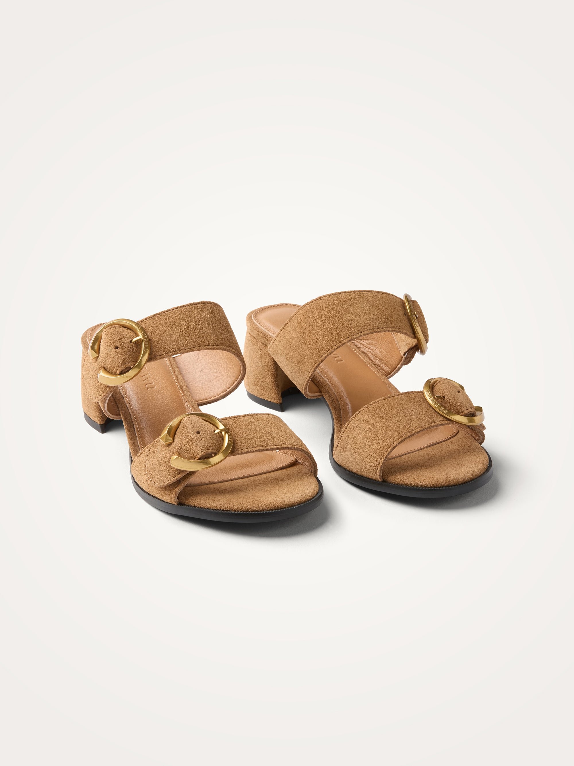 Leather mules with half-moon heel and straps VANESSA WU Brown