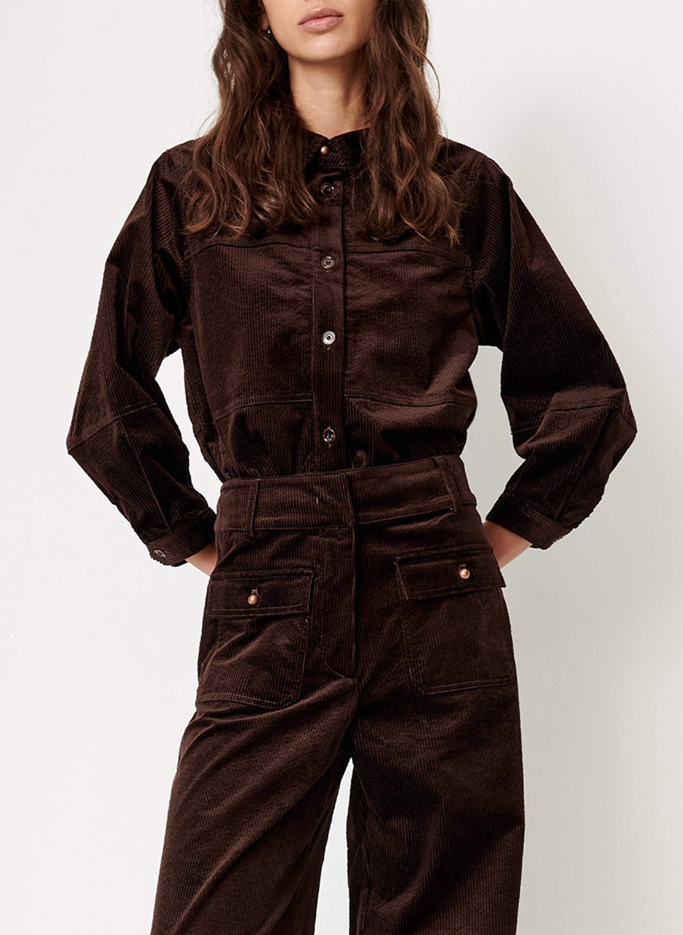 Oversized short shirt in blended cotton SESSUN Brown