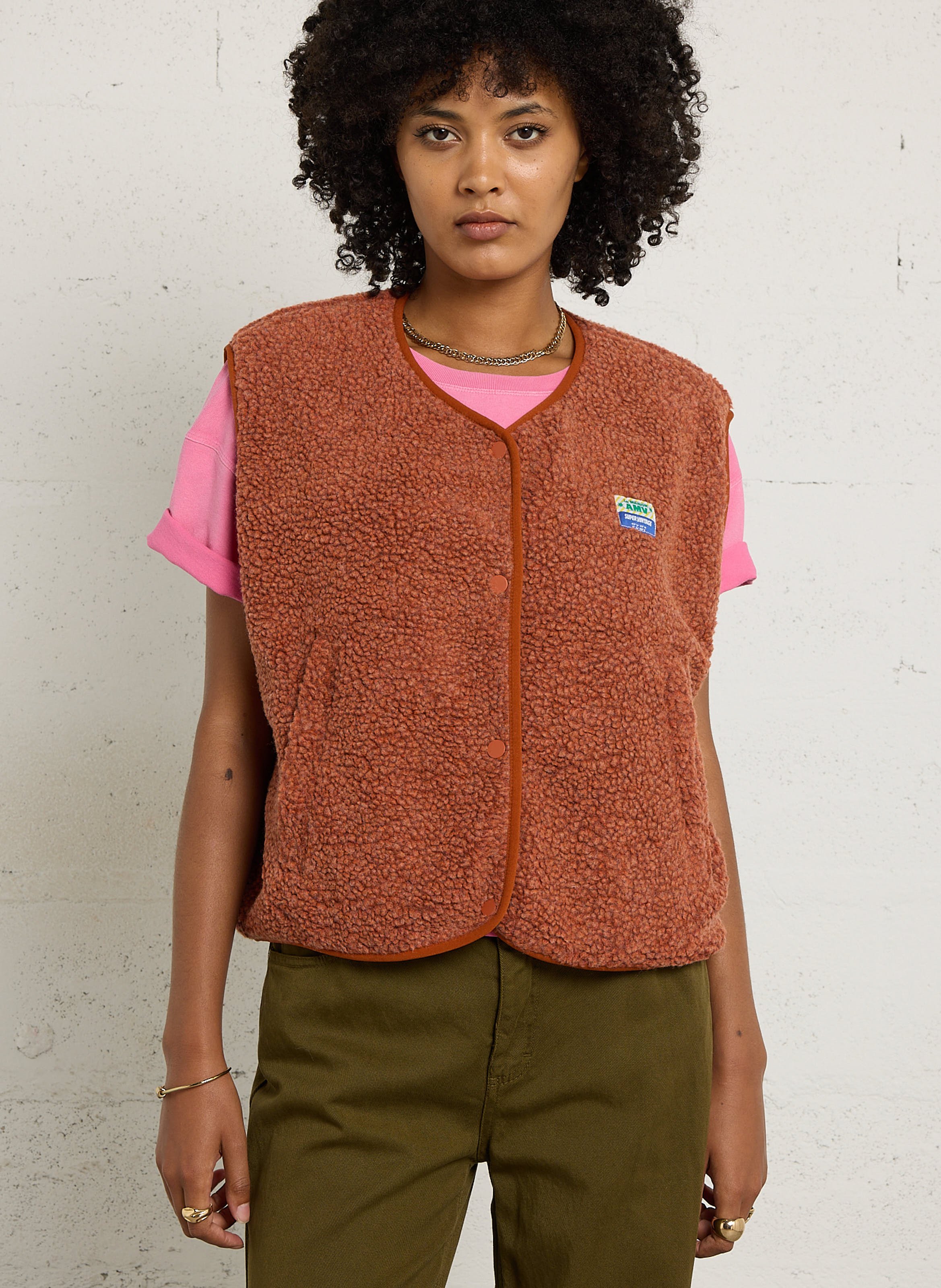 Gilet col rond molletonné sans manches AMERICAN VINTAGE Rouge