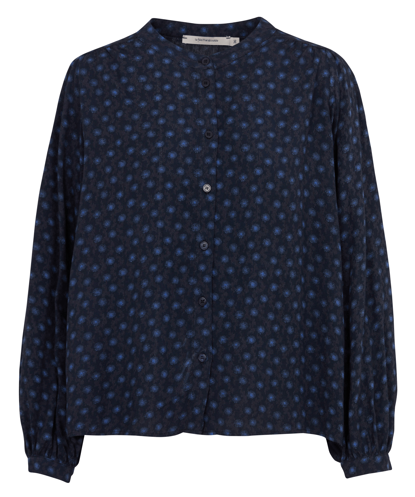 Ruime blouse met Mao-kraag en print. LA FEE MARABOUTEE Blauw