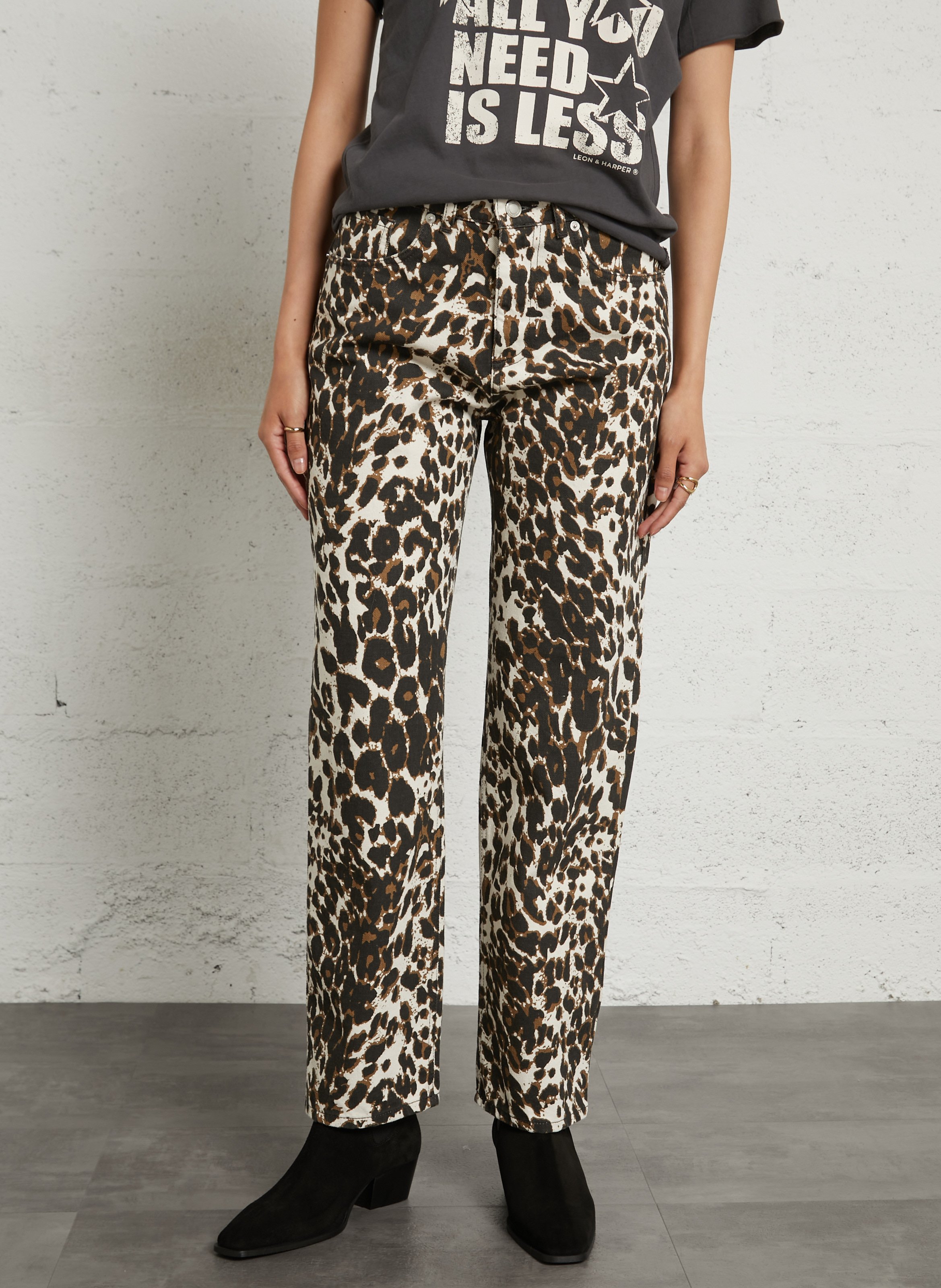 Gerade geschnittene Jeans mit Leopardenmuster aus Baumwolle IKKS Braun