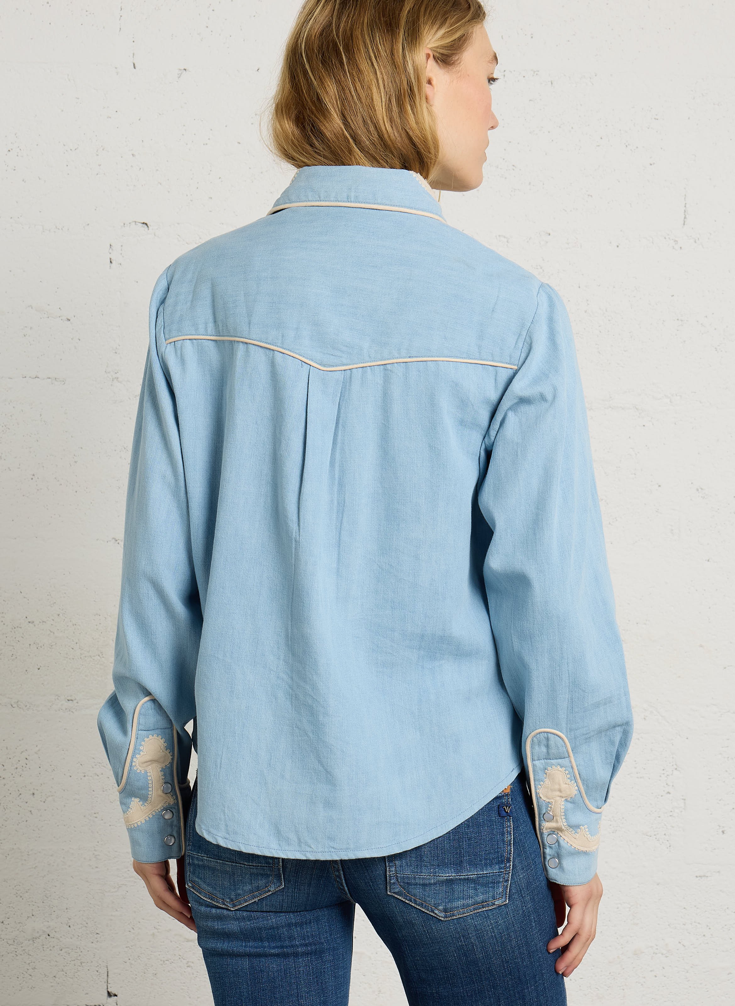 Denim shirt with cotton embroideries MAISON HOTEL Blue