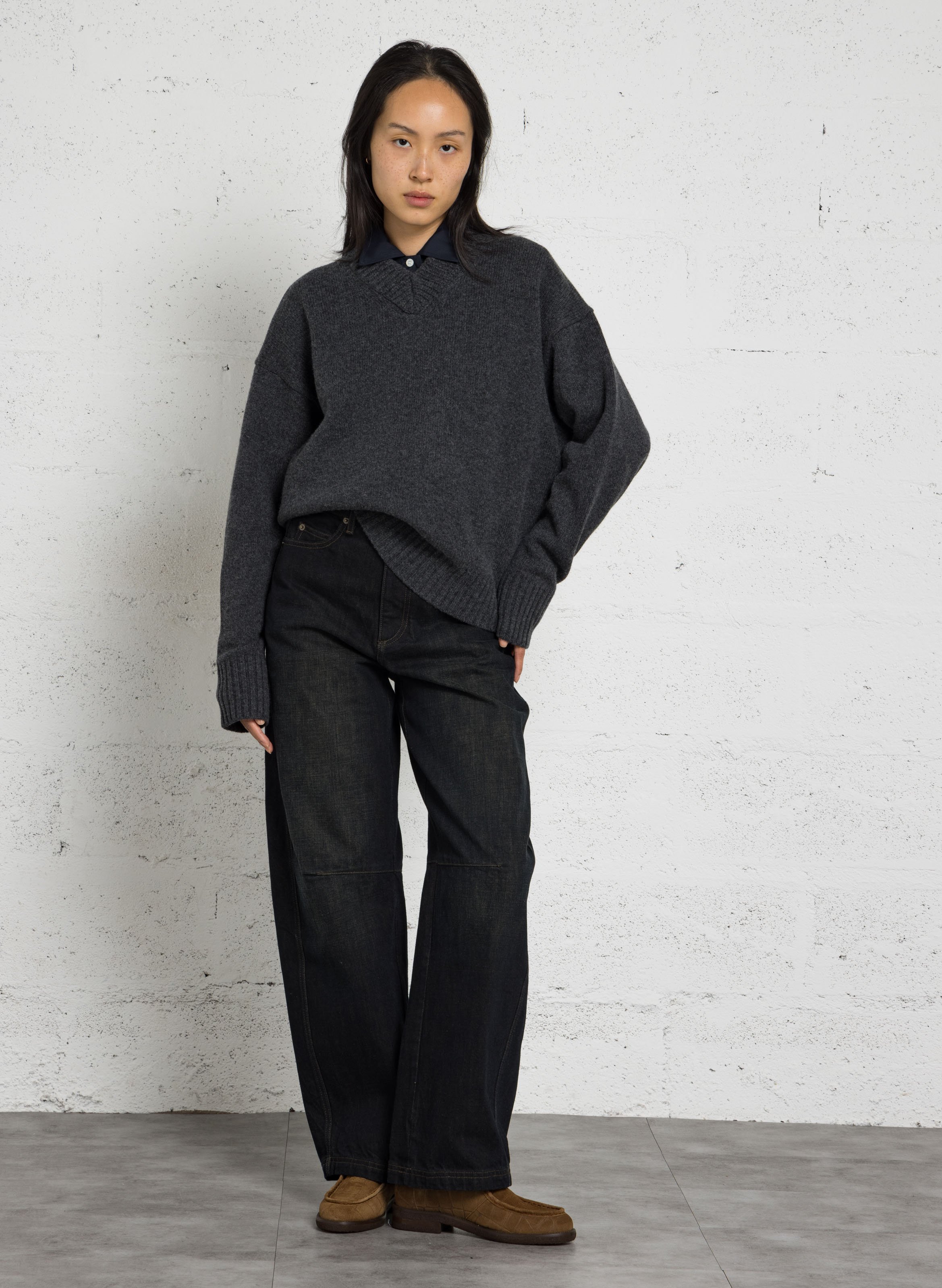 Pull oversize col V en laine  SOEUR Gris