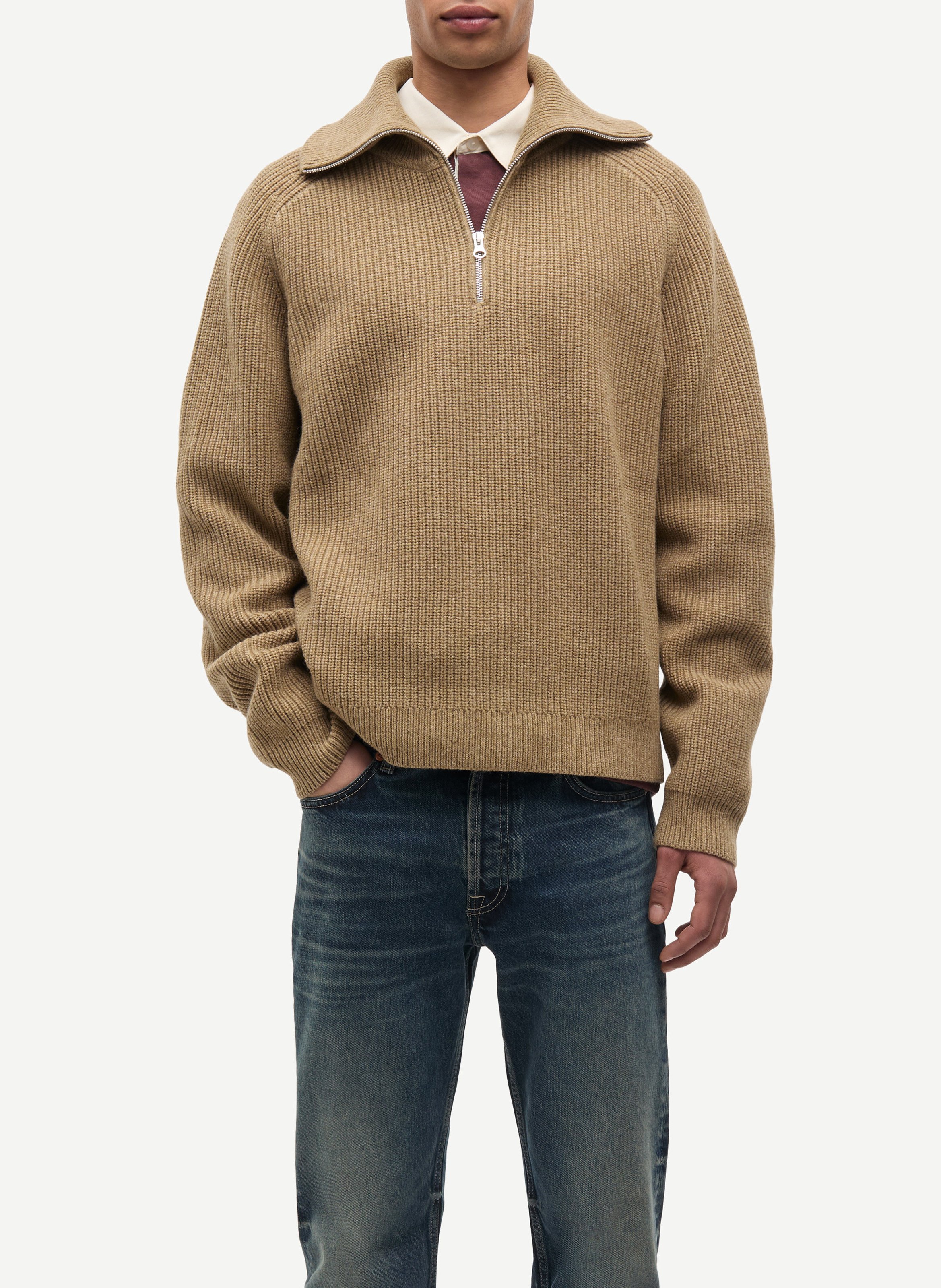 Gerader Pullover mit Reißverschlusskragen aus Wollmischung SAMSOE SAMSOE Grun