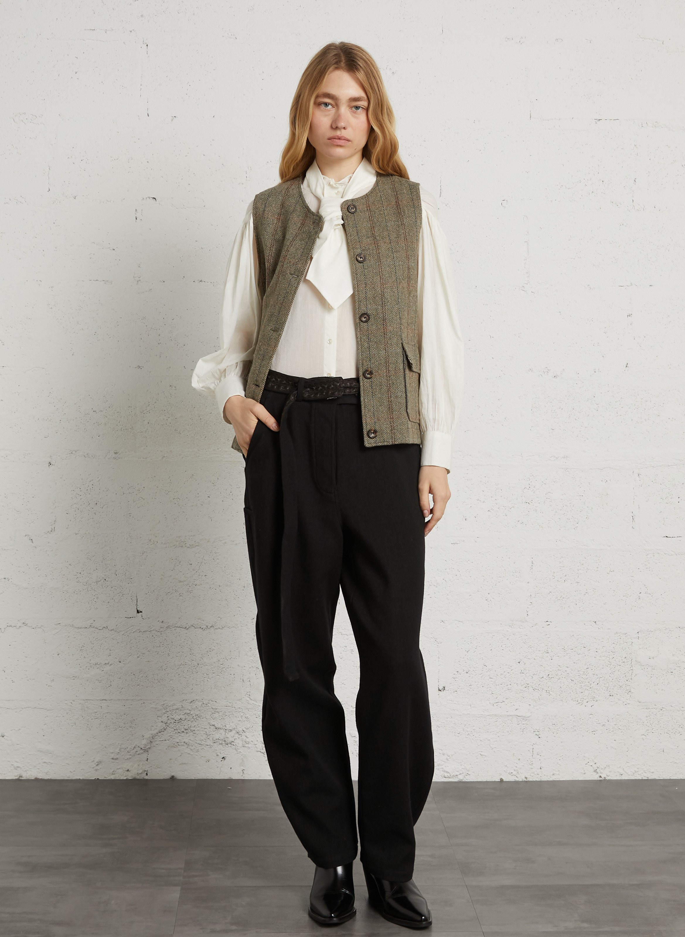 Gilet sans manches droit en laine DIEGA Kaki