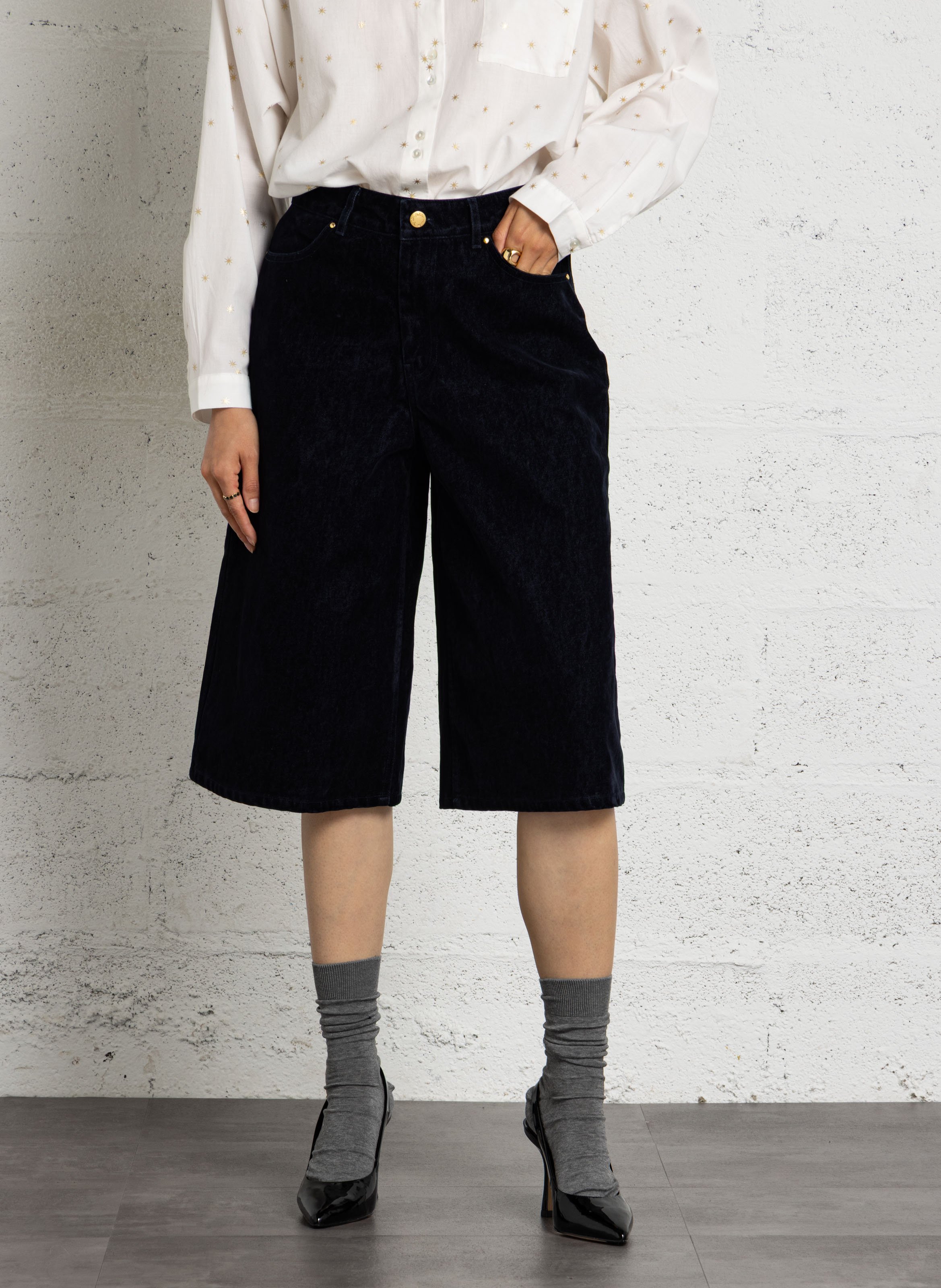 Cotton corduroy Bermuda shorts DES PETITS HAUTS Blue