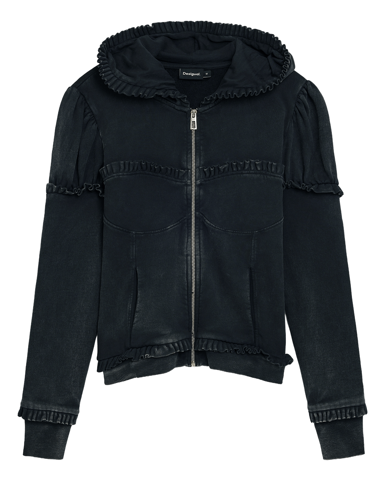 Sweat zippé avec volants uni DESIGUAL Noir