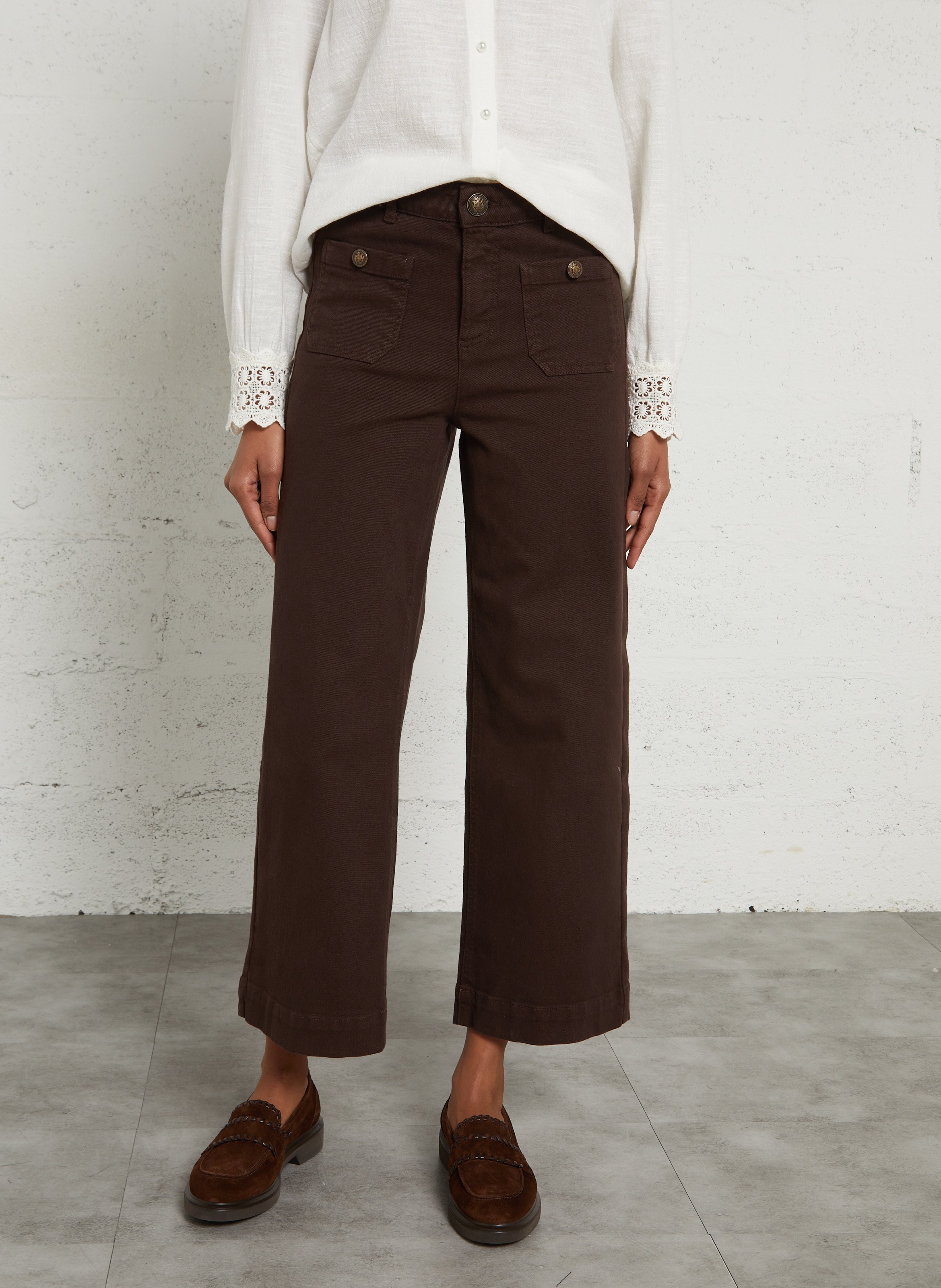Jean cropped en coton mélangé MAISON 123 Marron