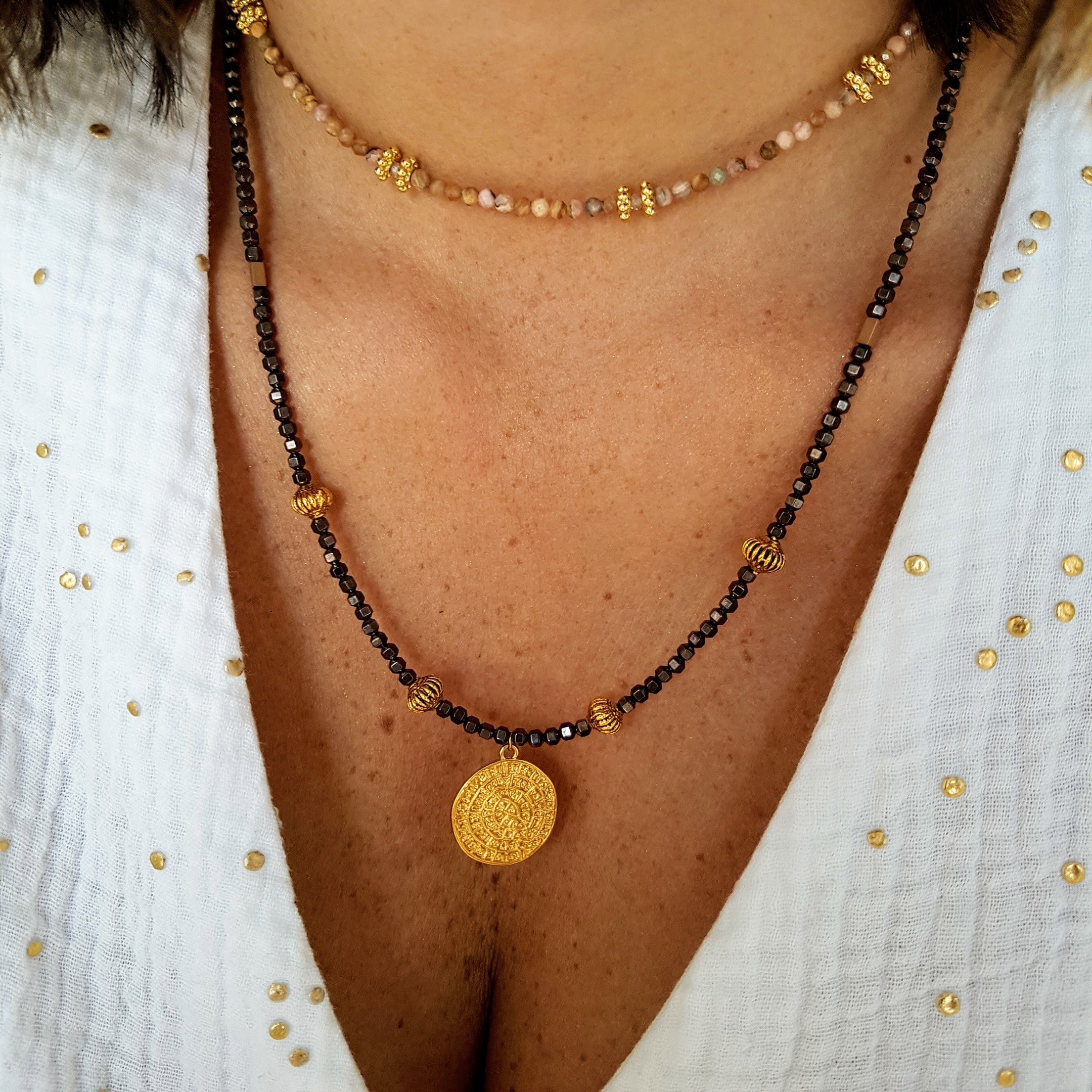 Rhodochrosite necklace GINANDGER Blue