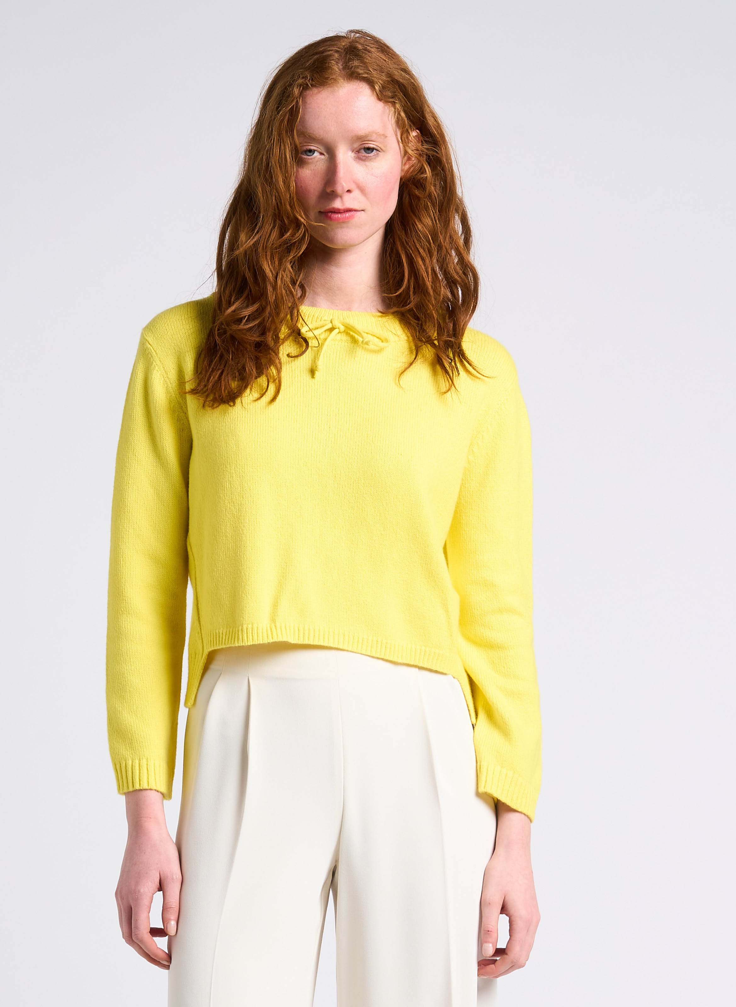 Cropped round-neck cotton-blend sweater MAX&Co. Yellow