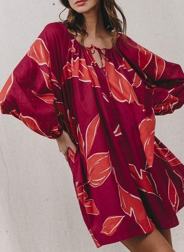 Short loose-fit printed cotton dress GRACE ET MILA Pink