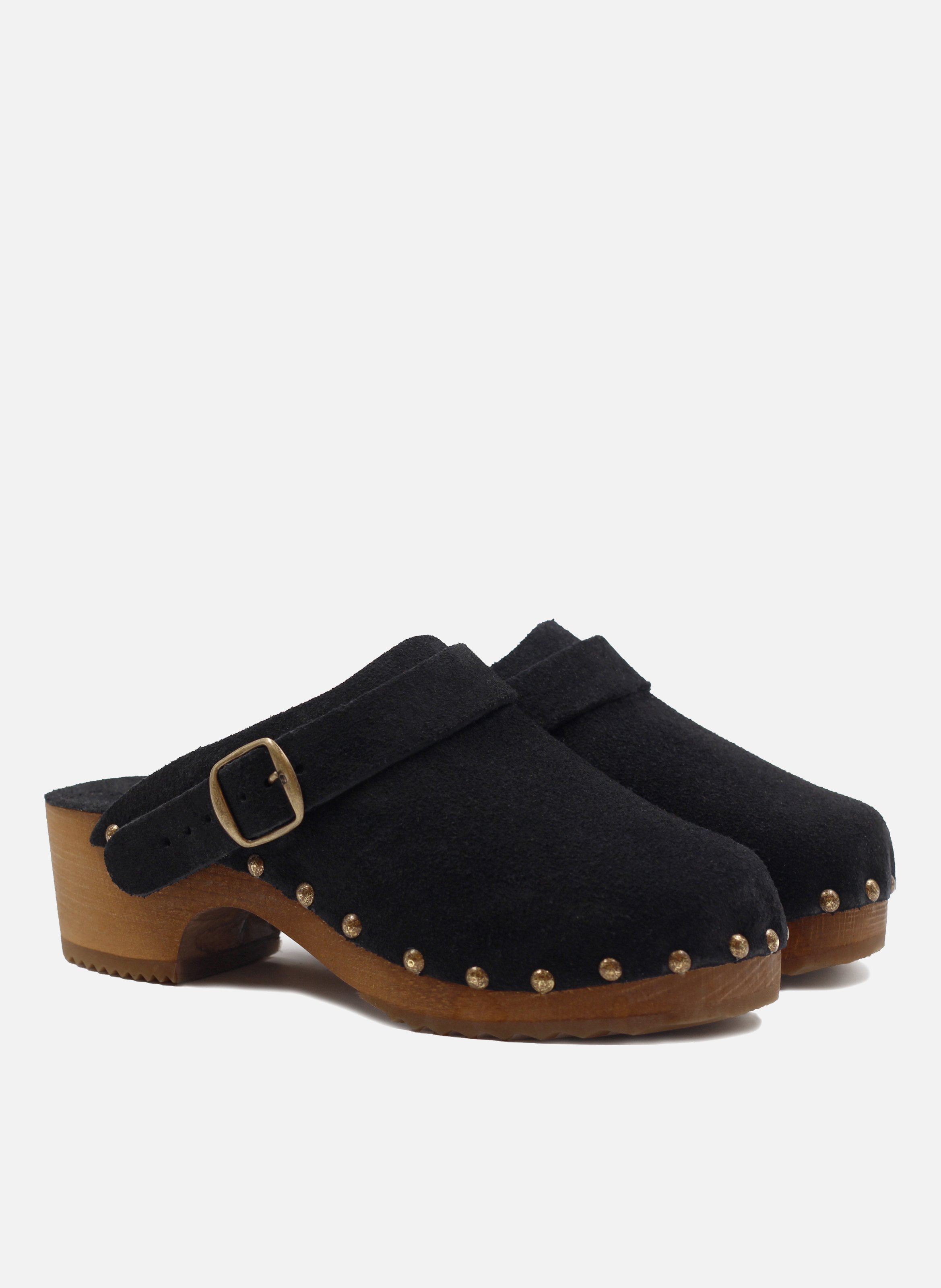 Suede strap clogs with wooden heel JULES & JENN Black