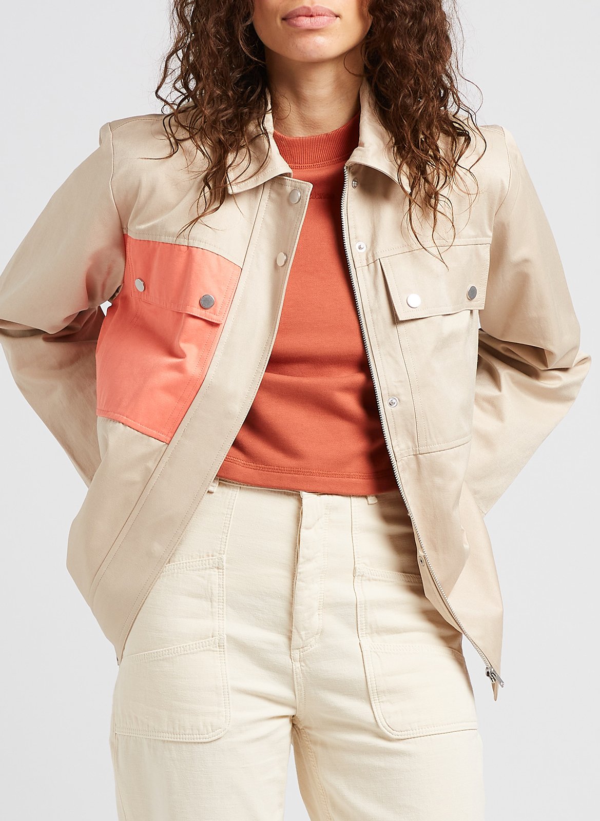 Baumwoll-Mix-Jacke mit klassischem Kragen OBJECT Braun