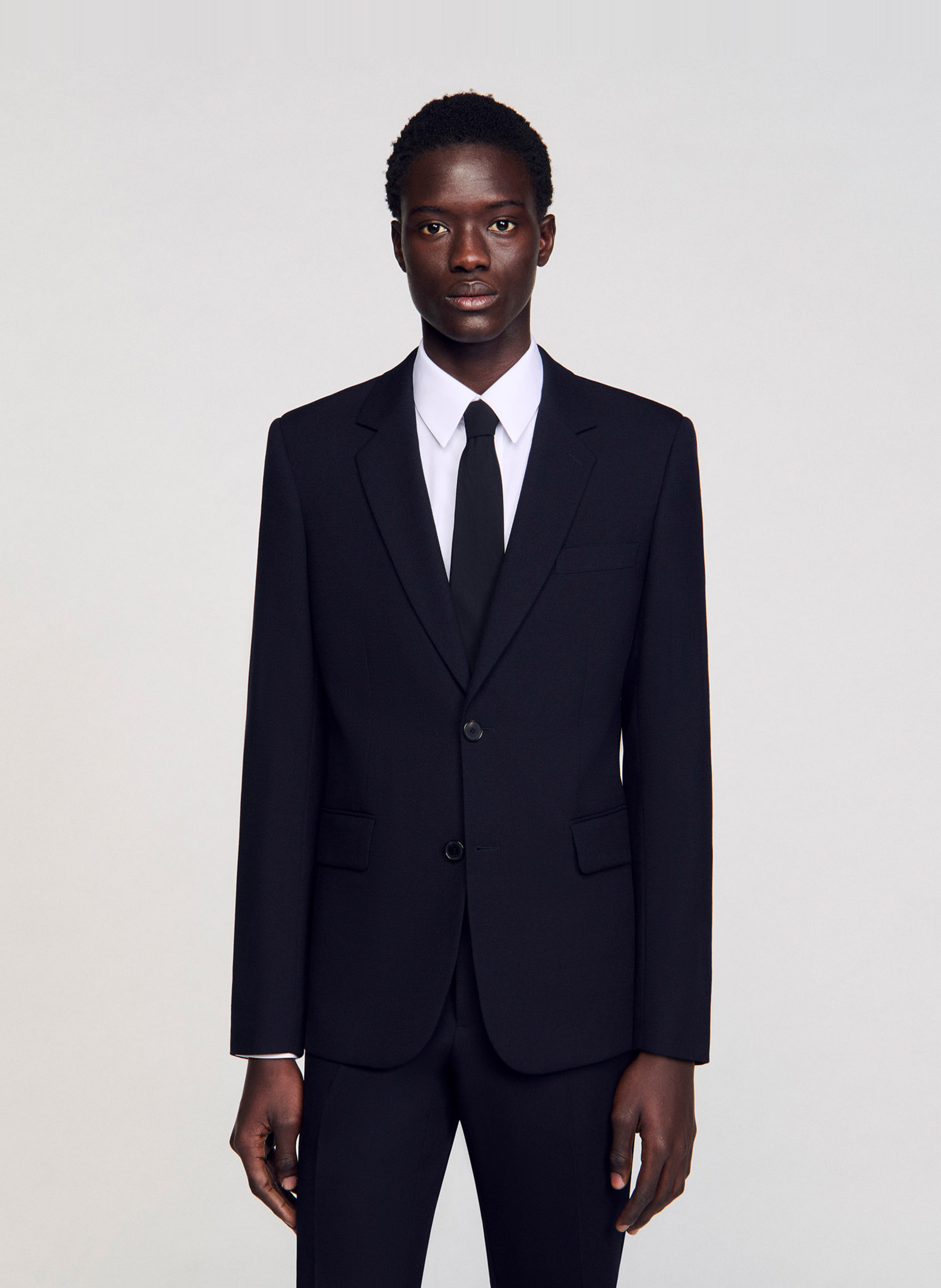 Veste col tailleur en laine SANDRO Bleu