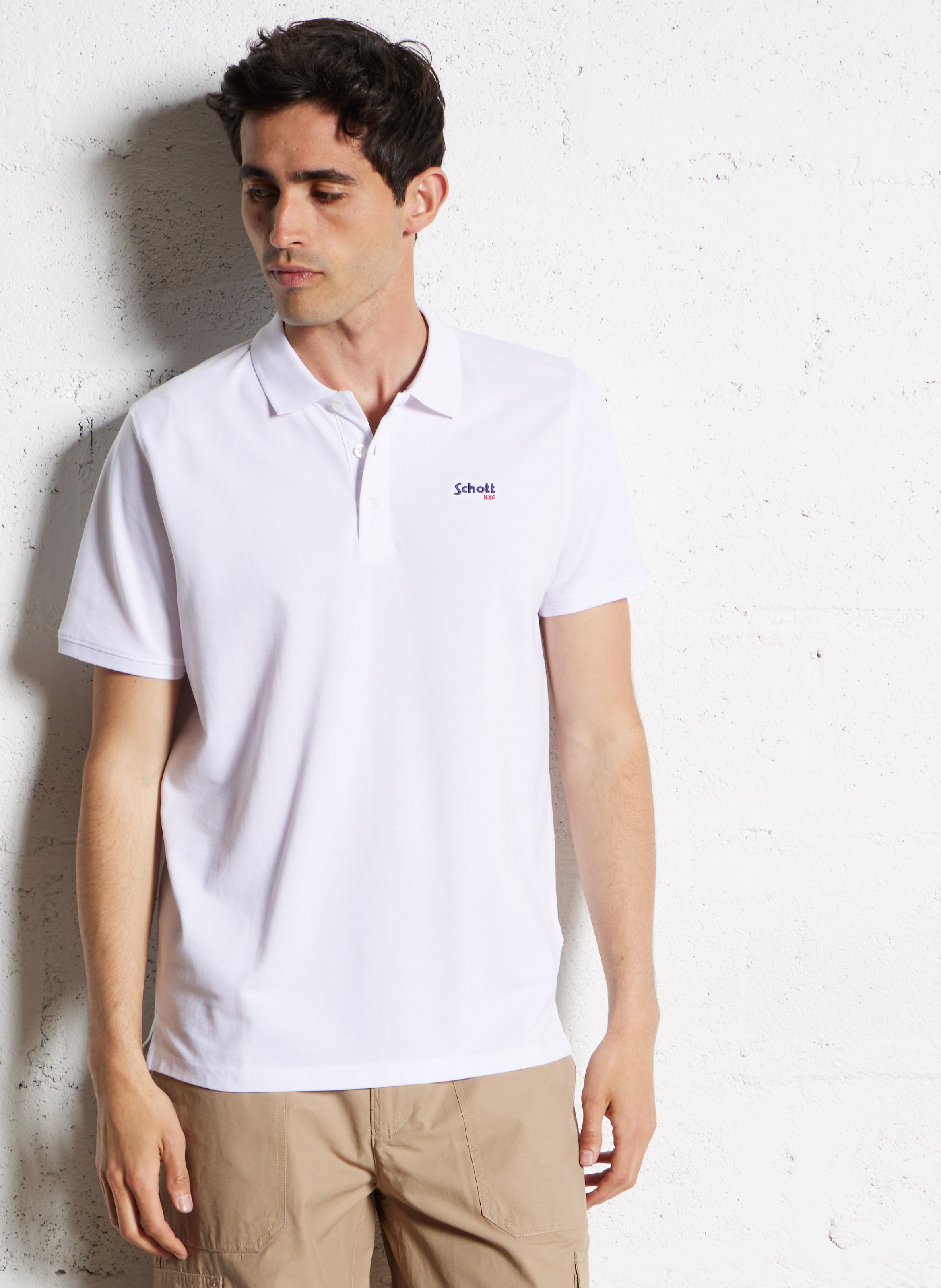 Polo droit en coton SCHOTT Blanc
