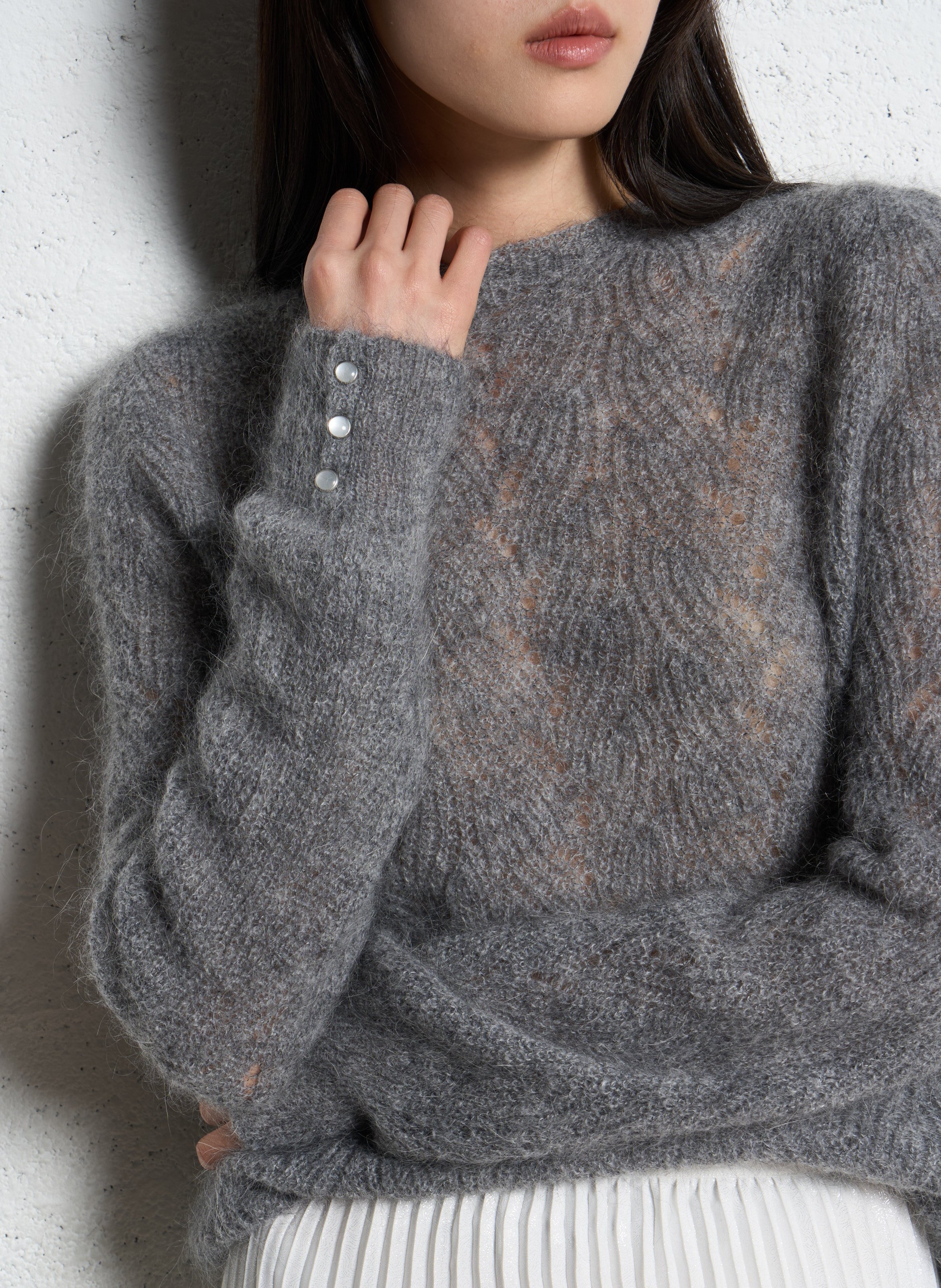 Pull droit en mohair mélangé IKKS Gris