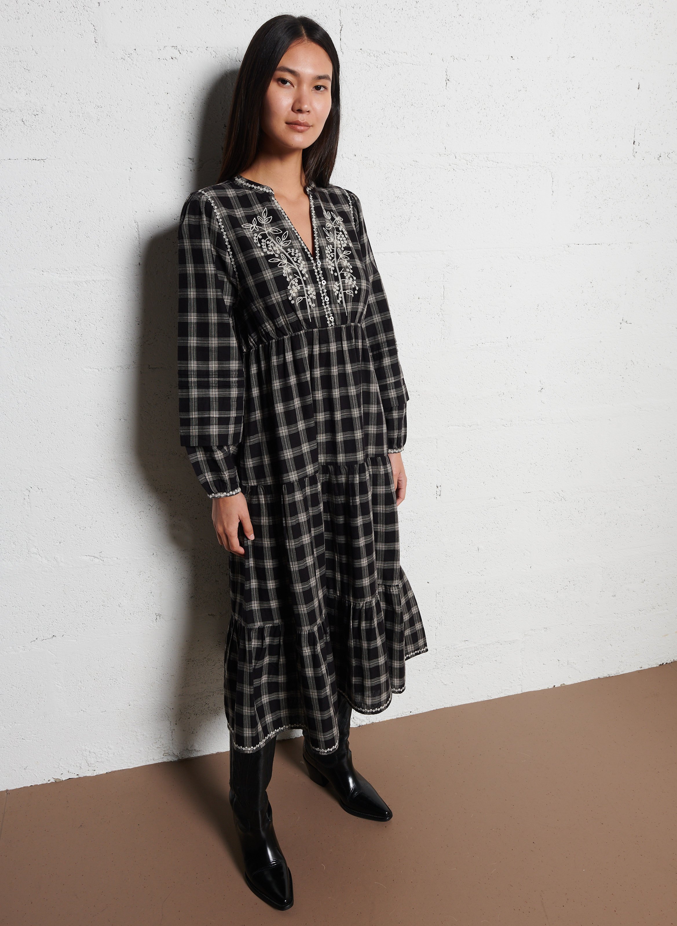 Checked henley midi dress EMILE ET IDA Black