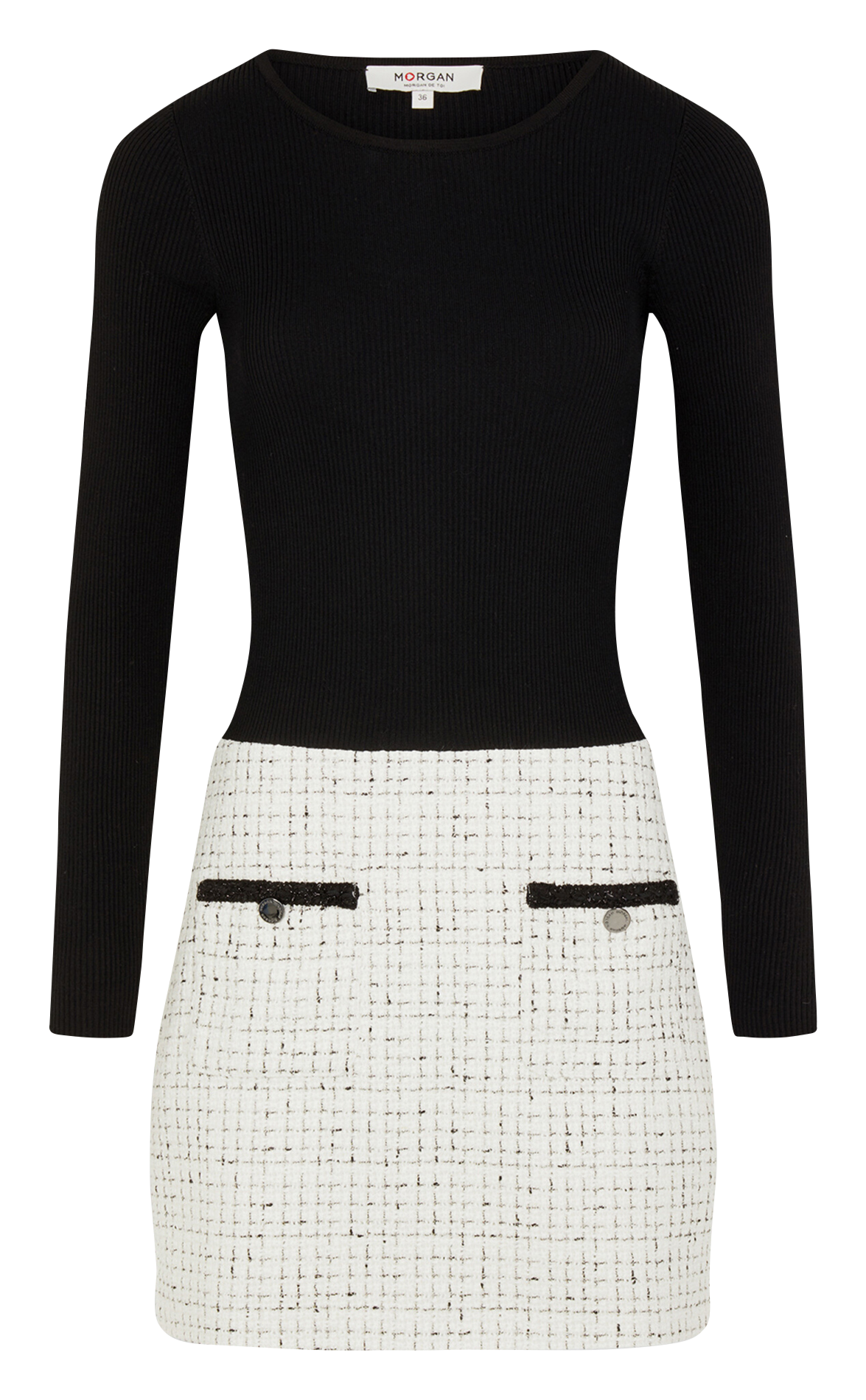 Round-neck tweed dress MORGAN White