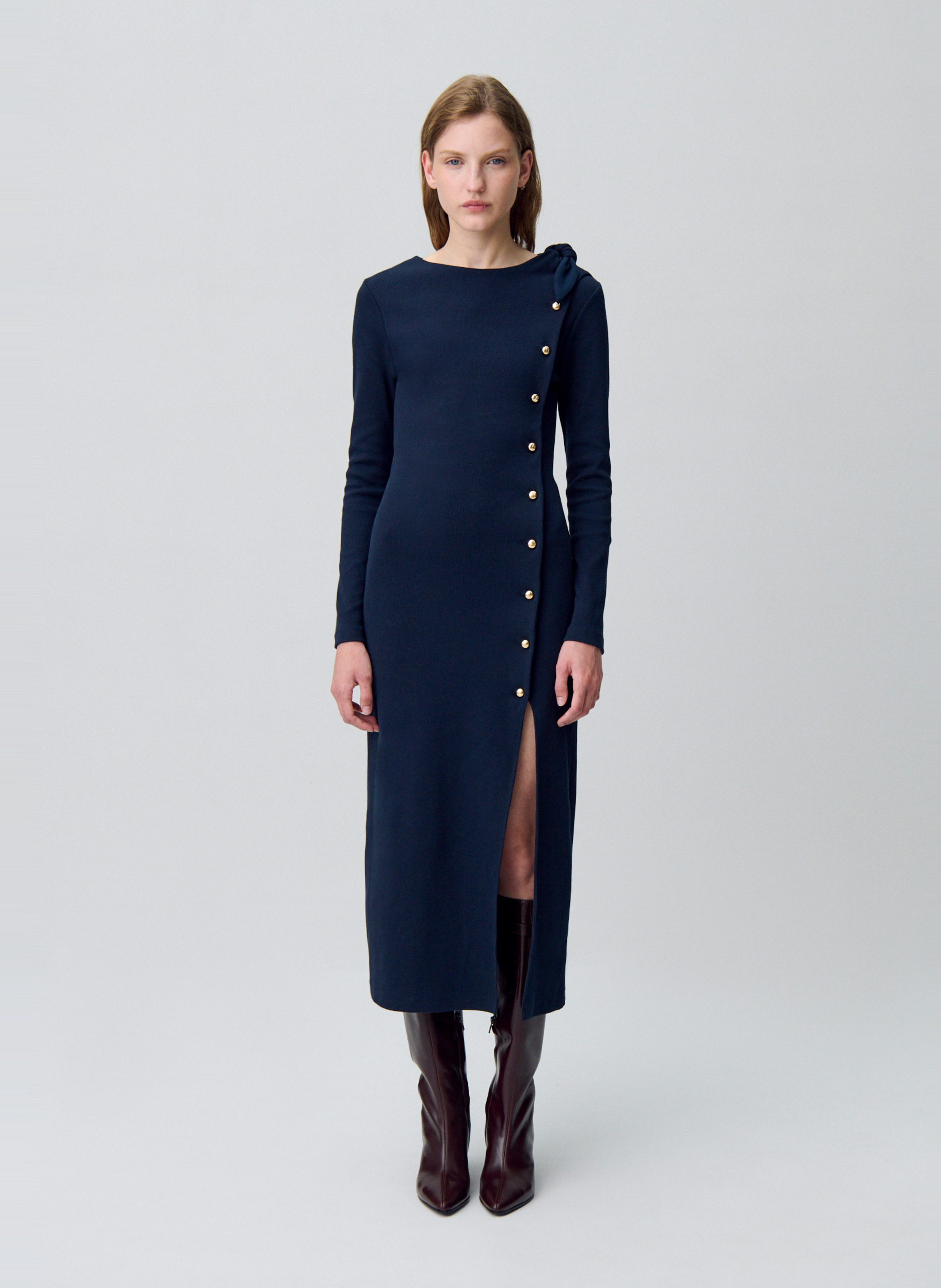 Robe midi col rond en coton mélangé CLAUDIE PIERLOT Bleu