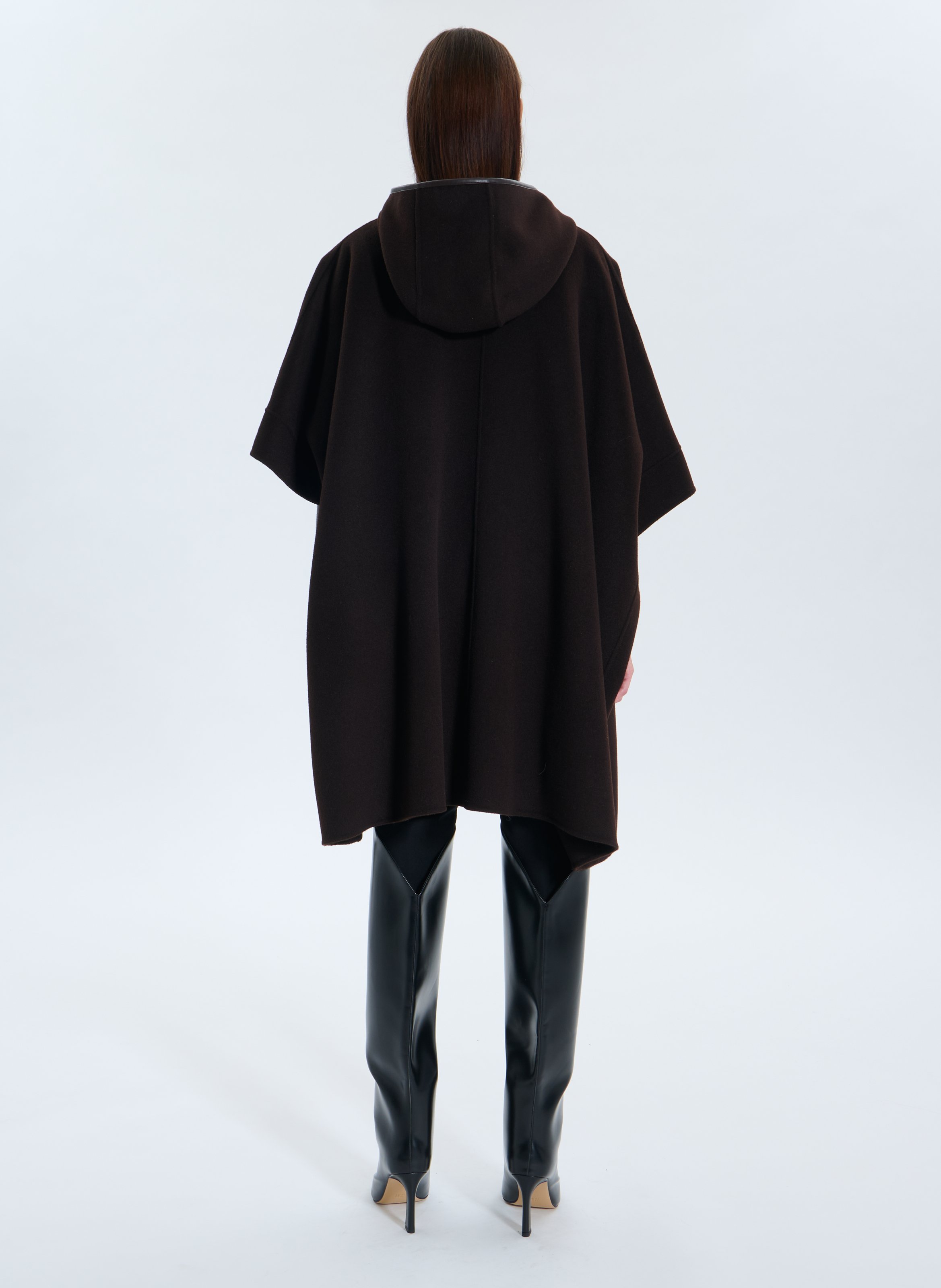 Round neck wool blend cape ZAPA Brown
