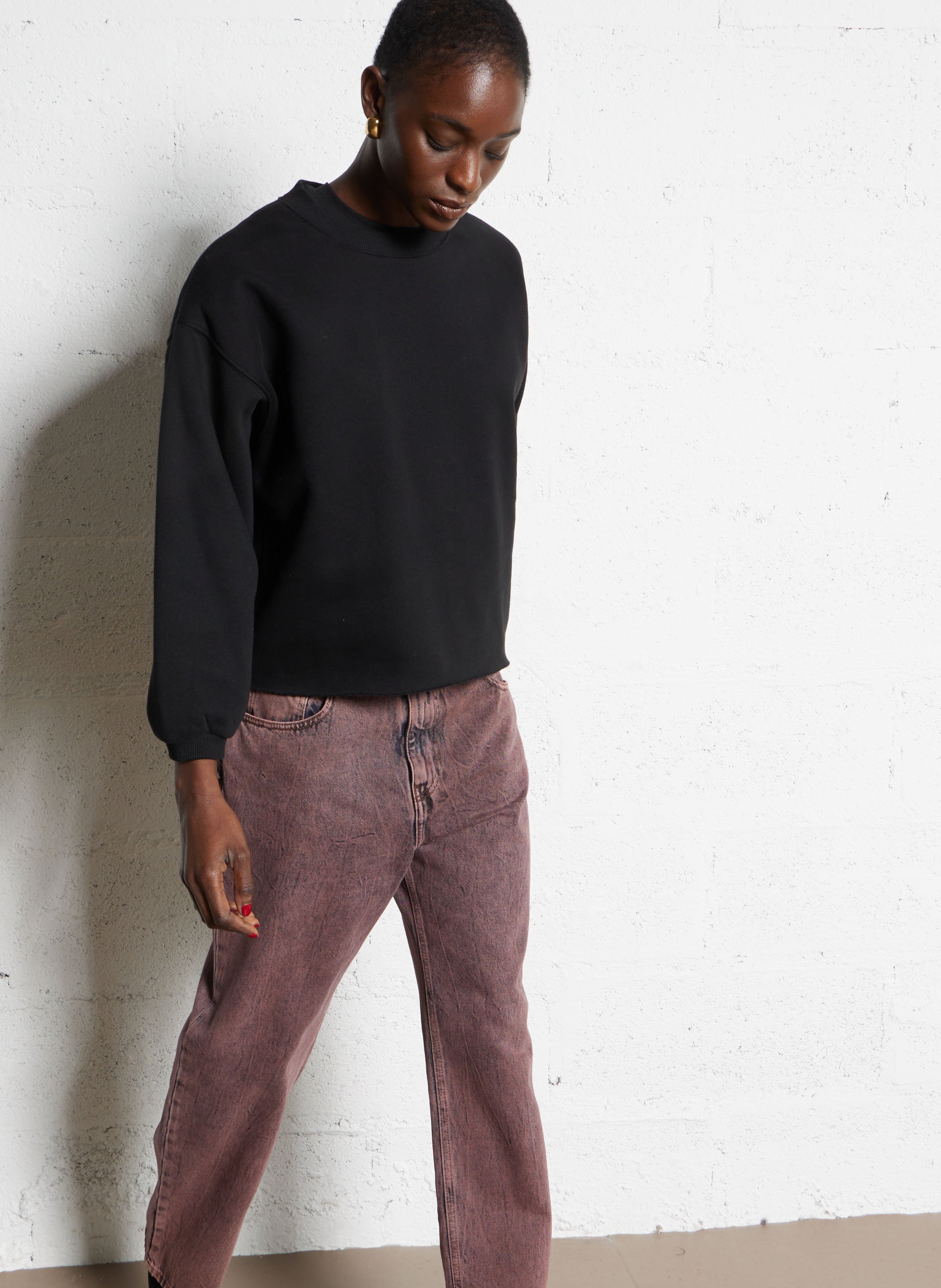 Oversize Rundhalsausschnitt Sweatshirt BERENICE Schwarz