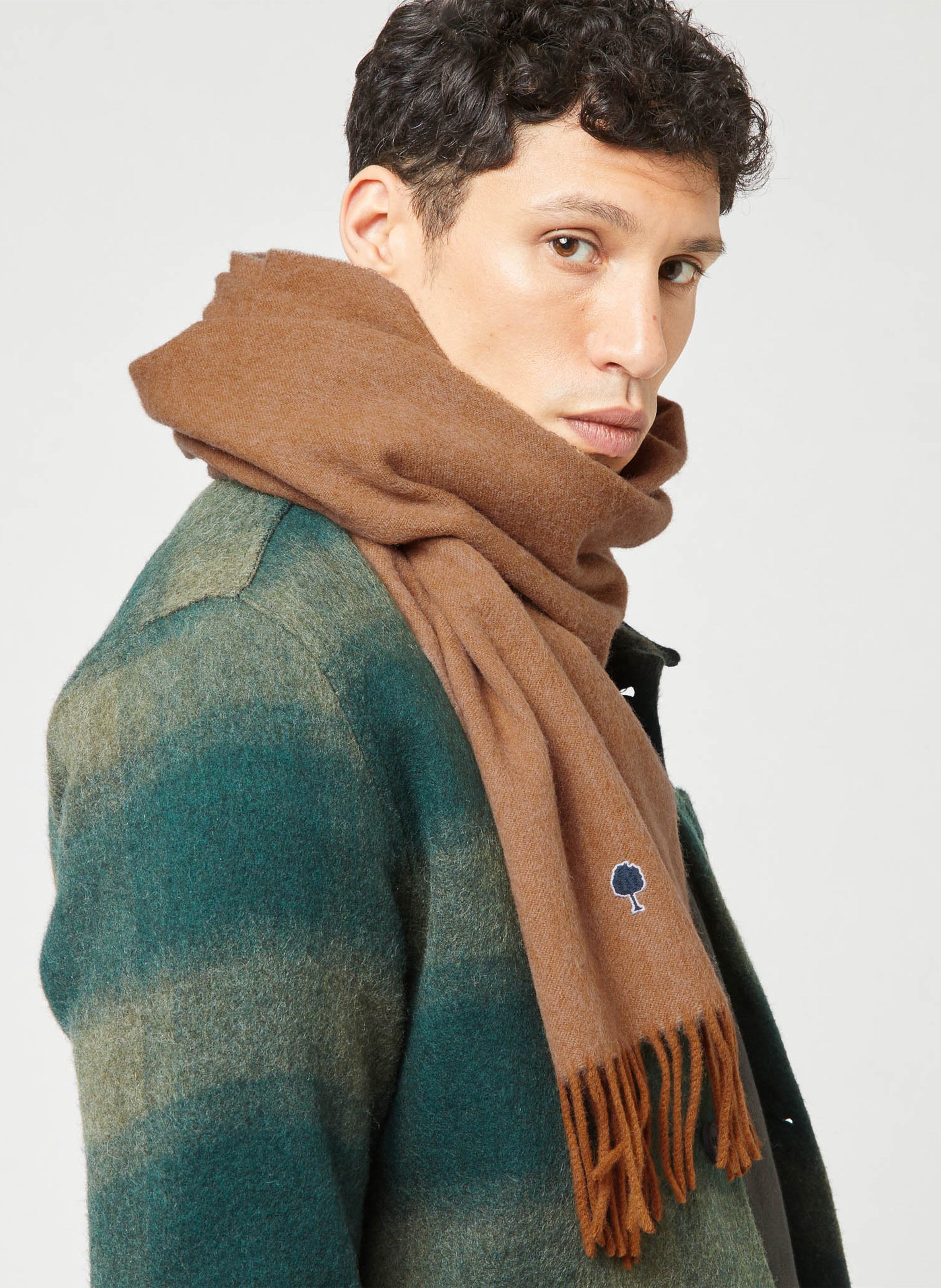 Einfarbiger Schal mit besticktem Logo aus Wolle FAGUO Braun