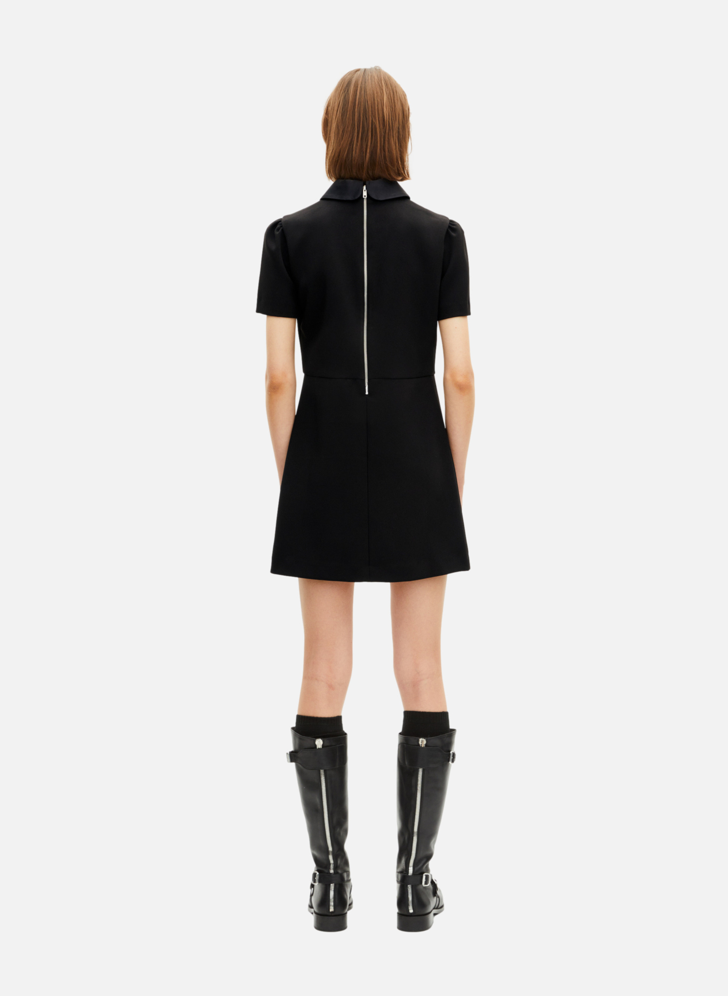 Short dress with Peter Pan collar in satin THE KOOPLES Black