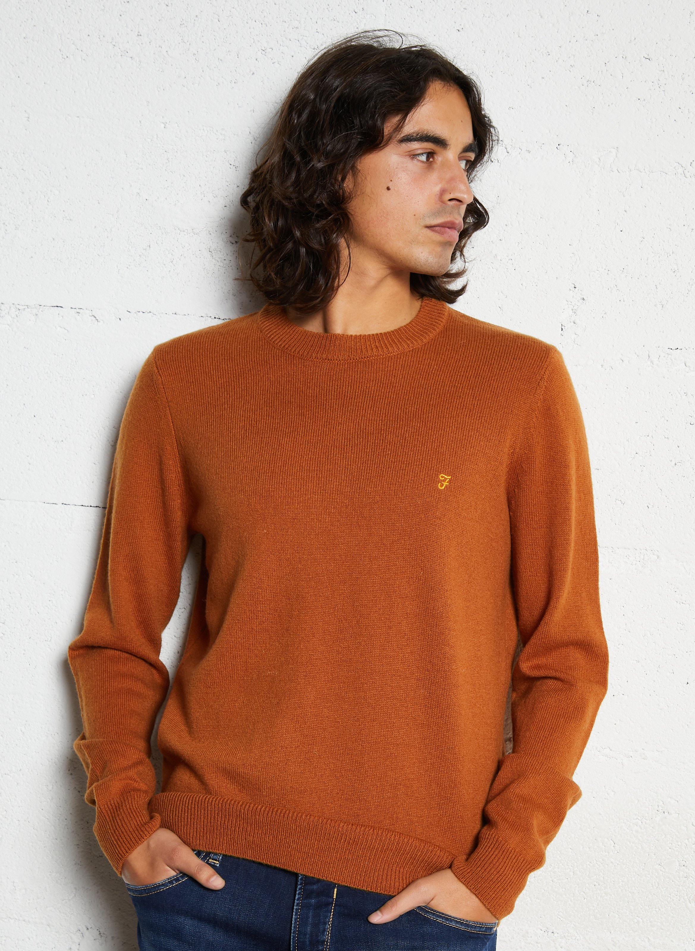 Pull droit col rond en laine FARAH Marron