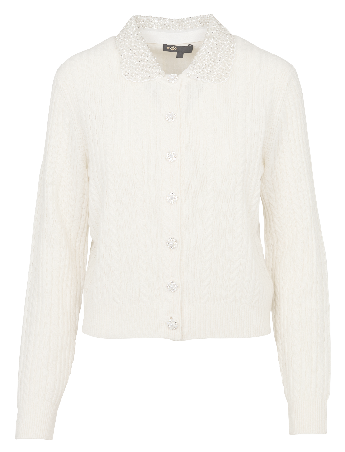 Cardigan en maille tressée avec strass MAJE Beige