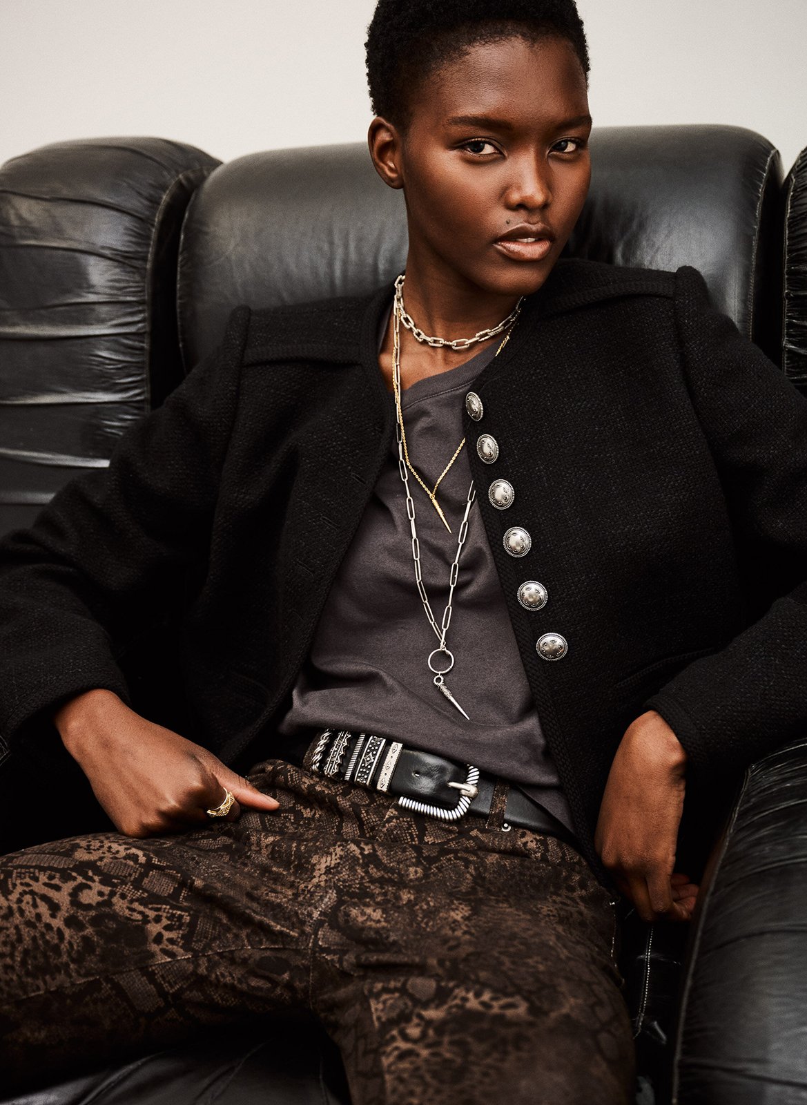 Round-neck wool-blend jacket Black