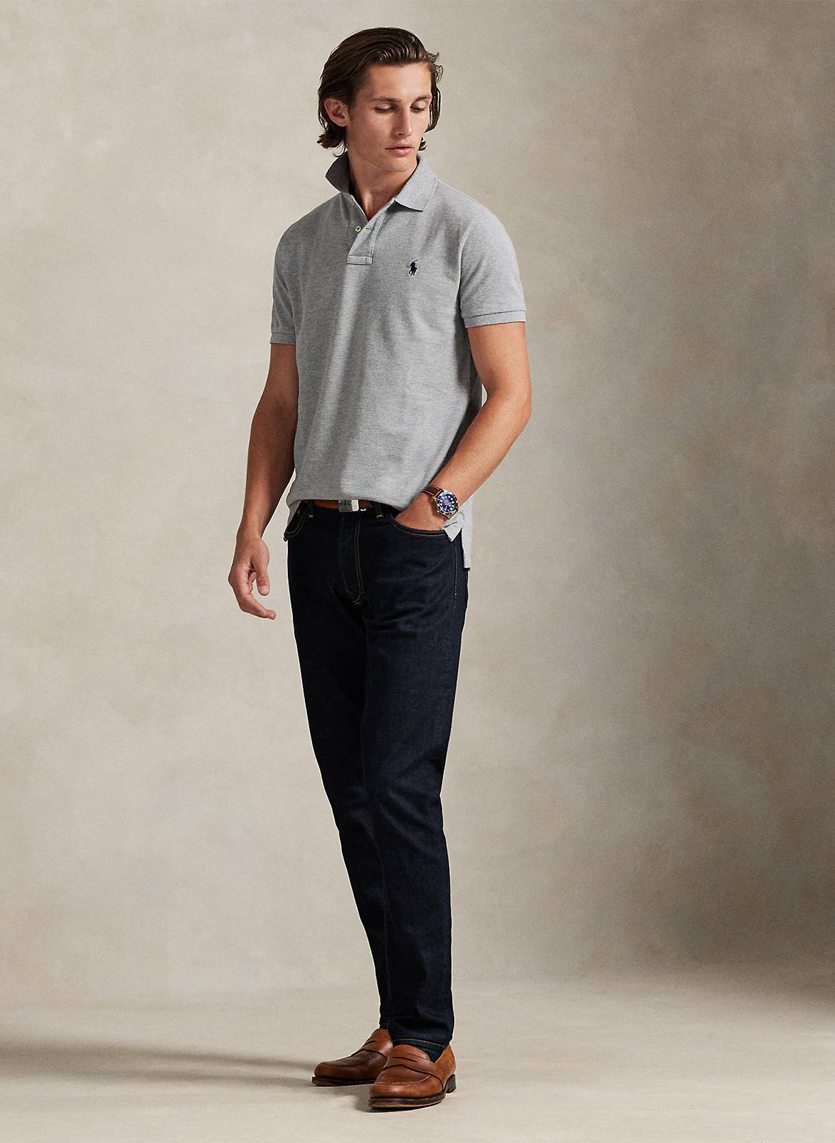 Baumwoll-Poloshirt - tailliert, kurzärmlig POLO RALPH LAUREN Grau