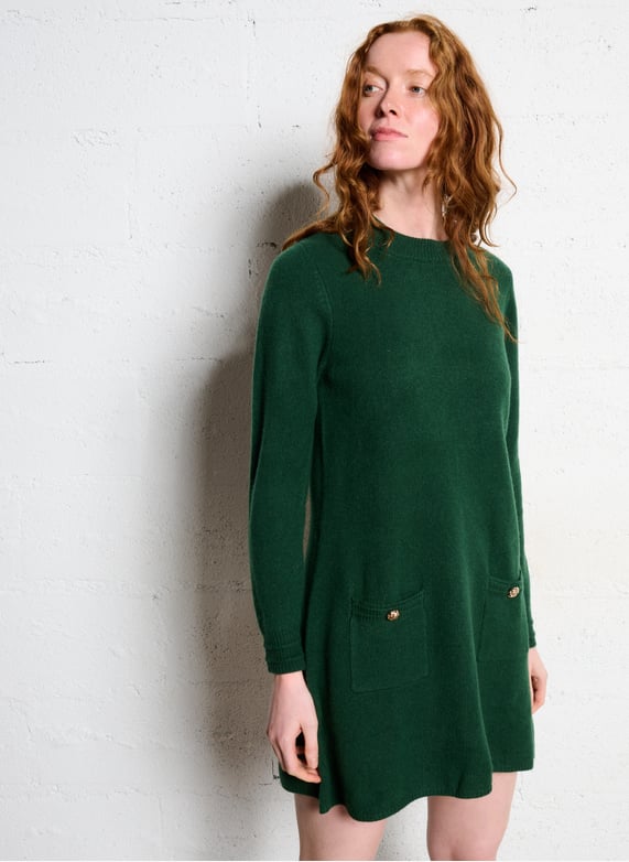 Round neck wool and cashmere sweater dress Green Petite mendigote - Women | Place des Tendances Round neck wool and cashmere sweater dress Green Petite mendigote - Women | Place des Tendances