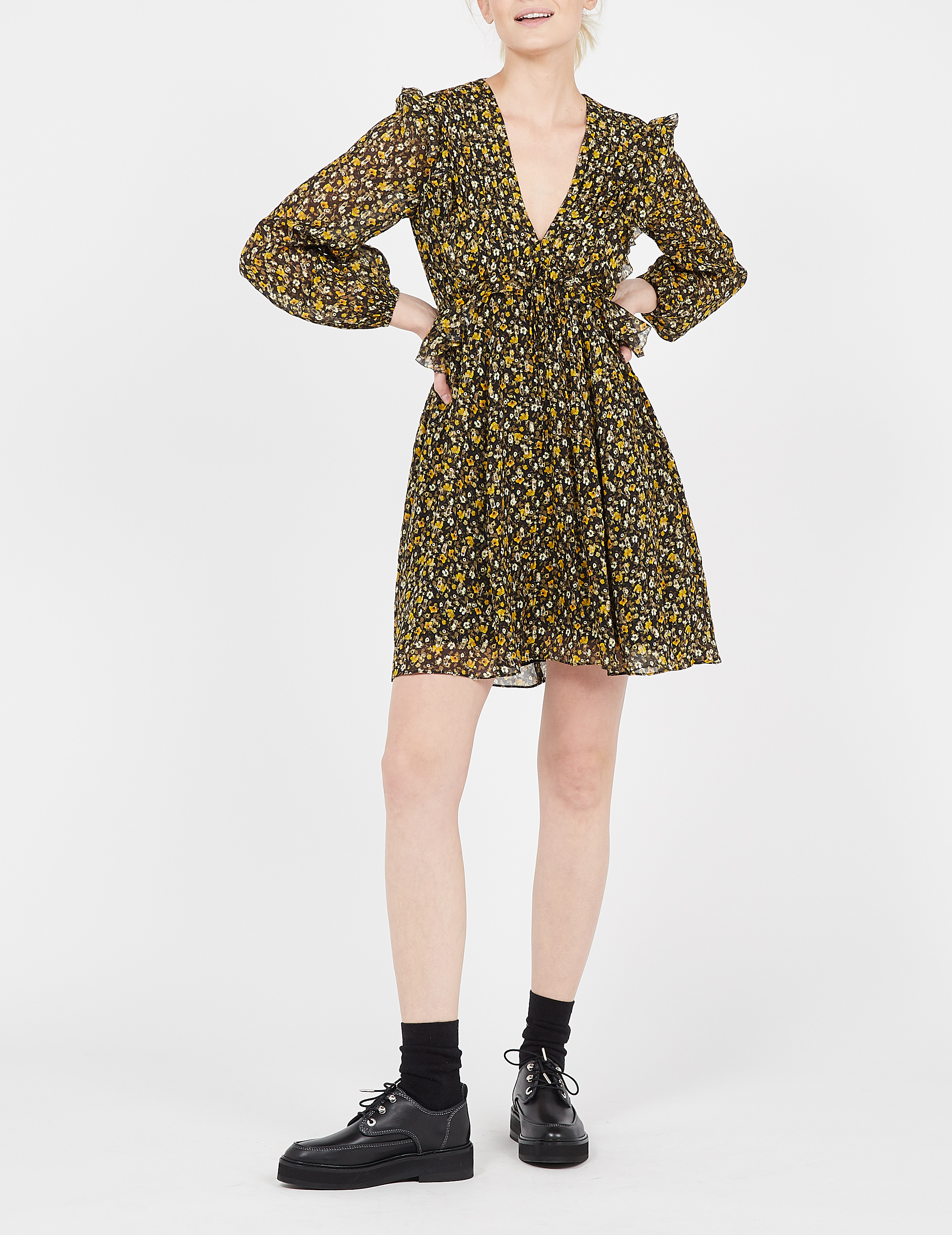 Short ruffled V-neck dress THE KOOPLES Multicolored