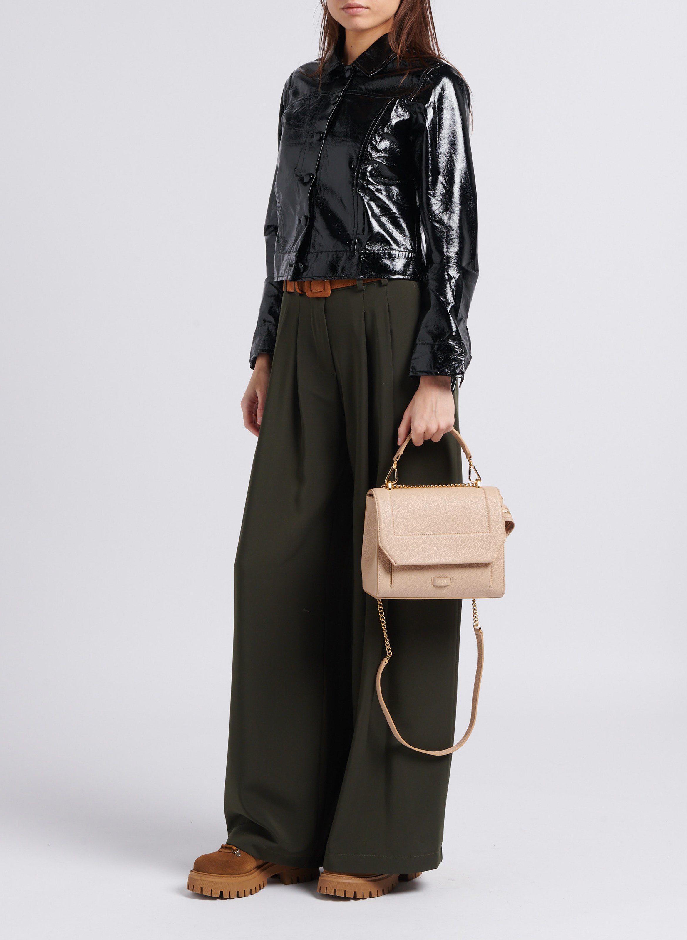 Umschlagtasche aus genarbtem Leder LANCEL Beige