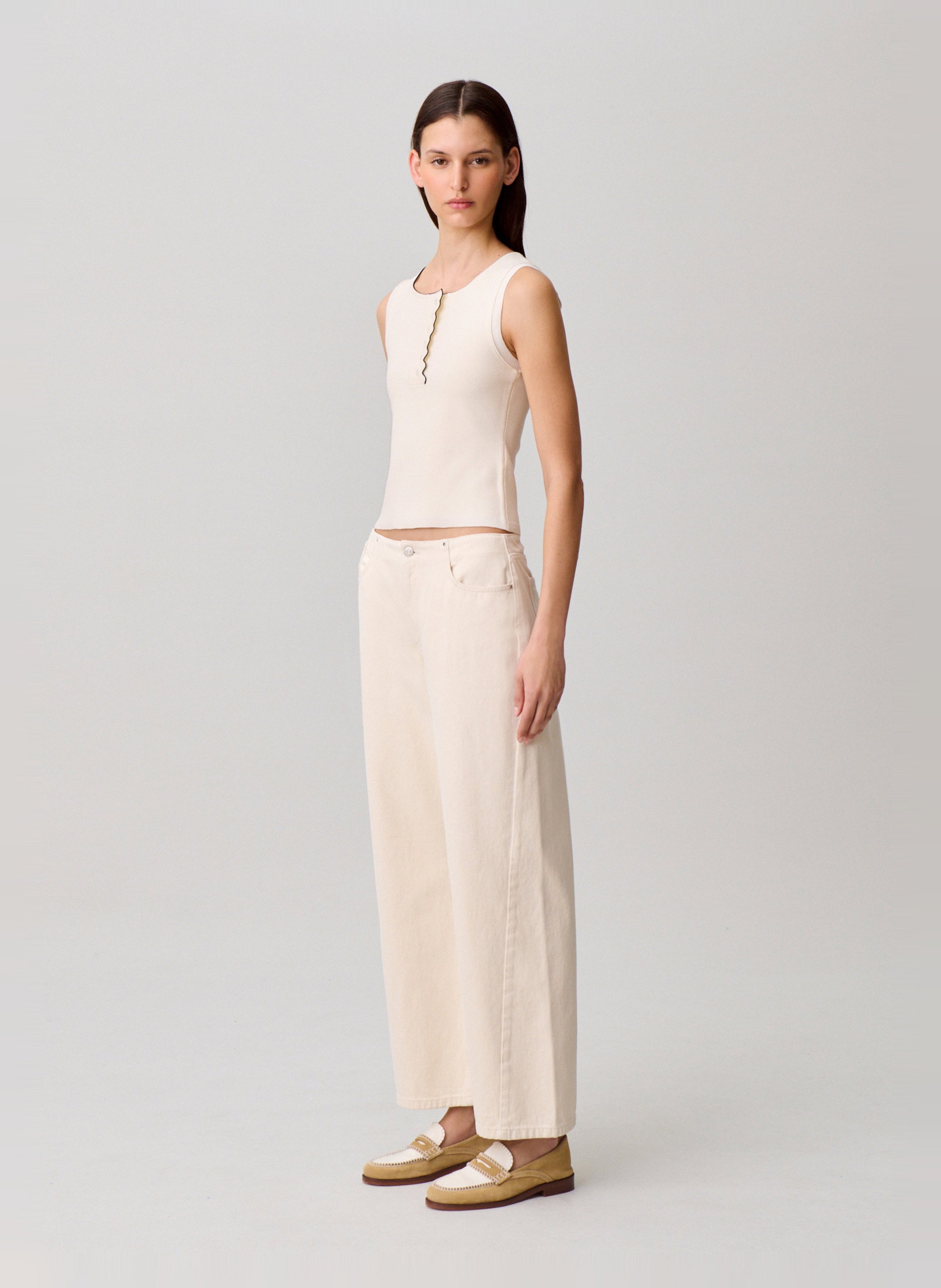 Top droit col rond en maille CLAUDIE PIERLOT Beige