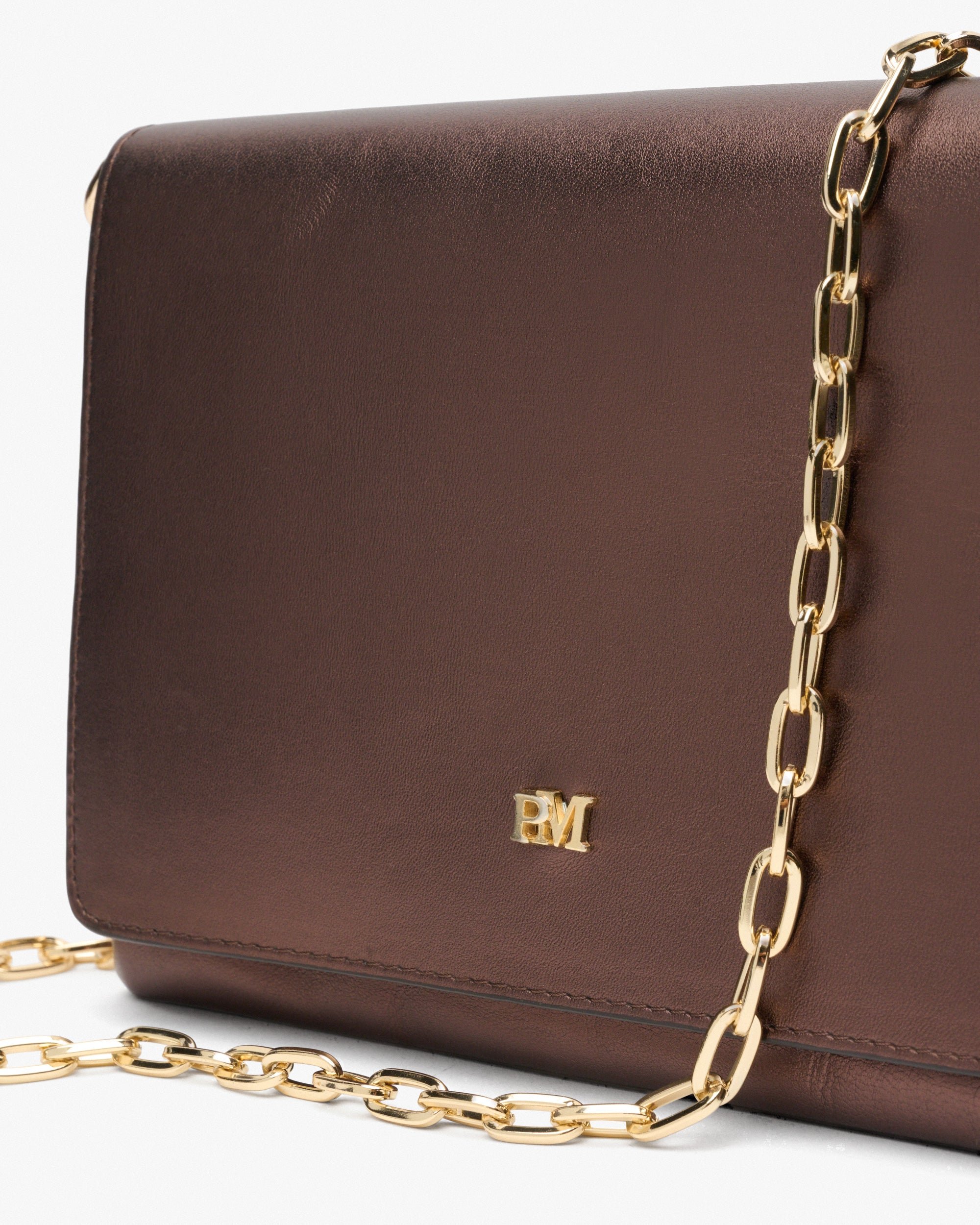 Green leather evening bag with chain PEDRO MIRALLES Brown