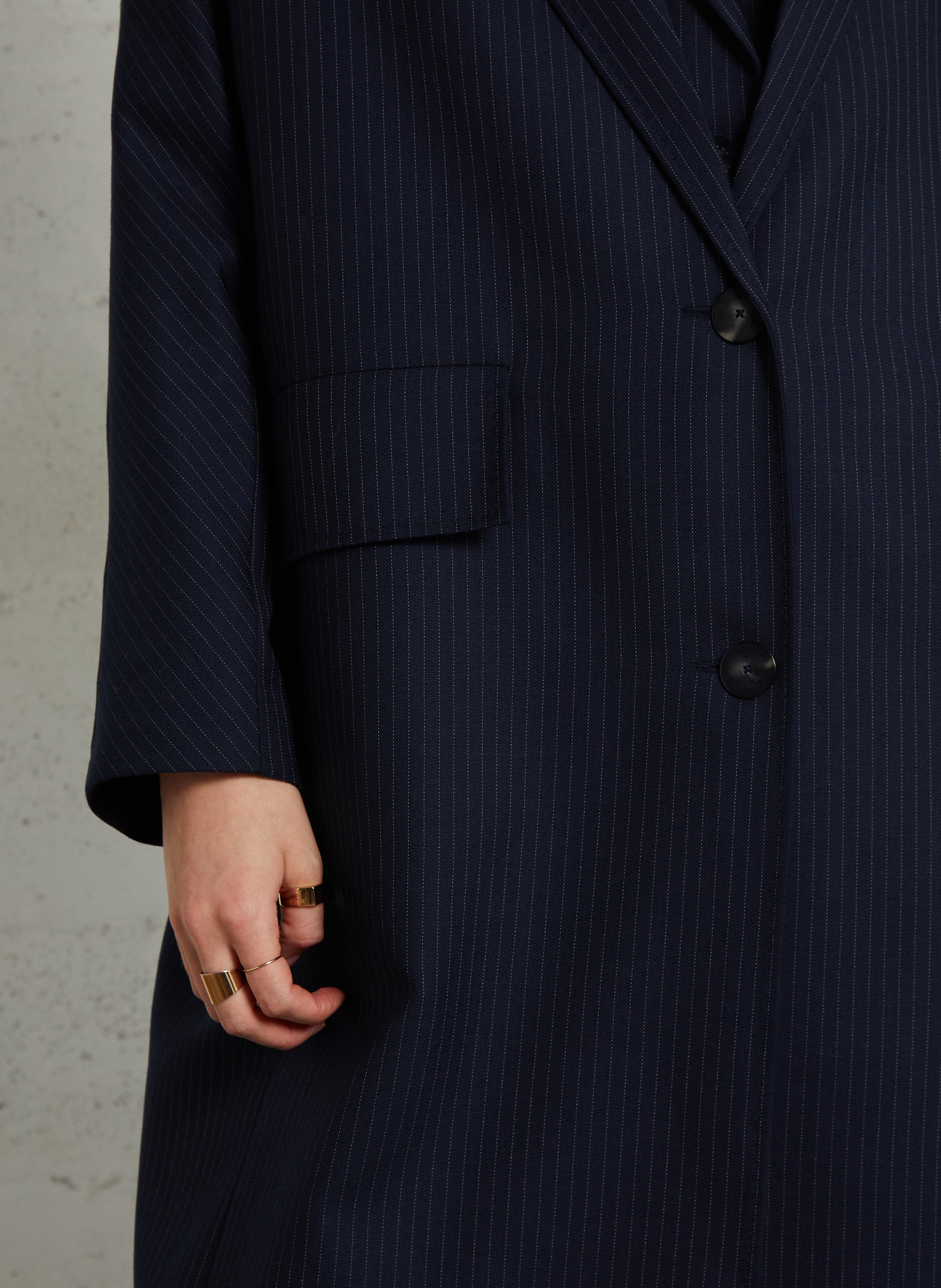 Long manteau rayé en laine MARGAUX LONNBERG Bleu