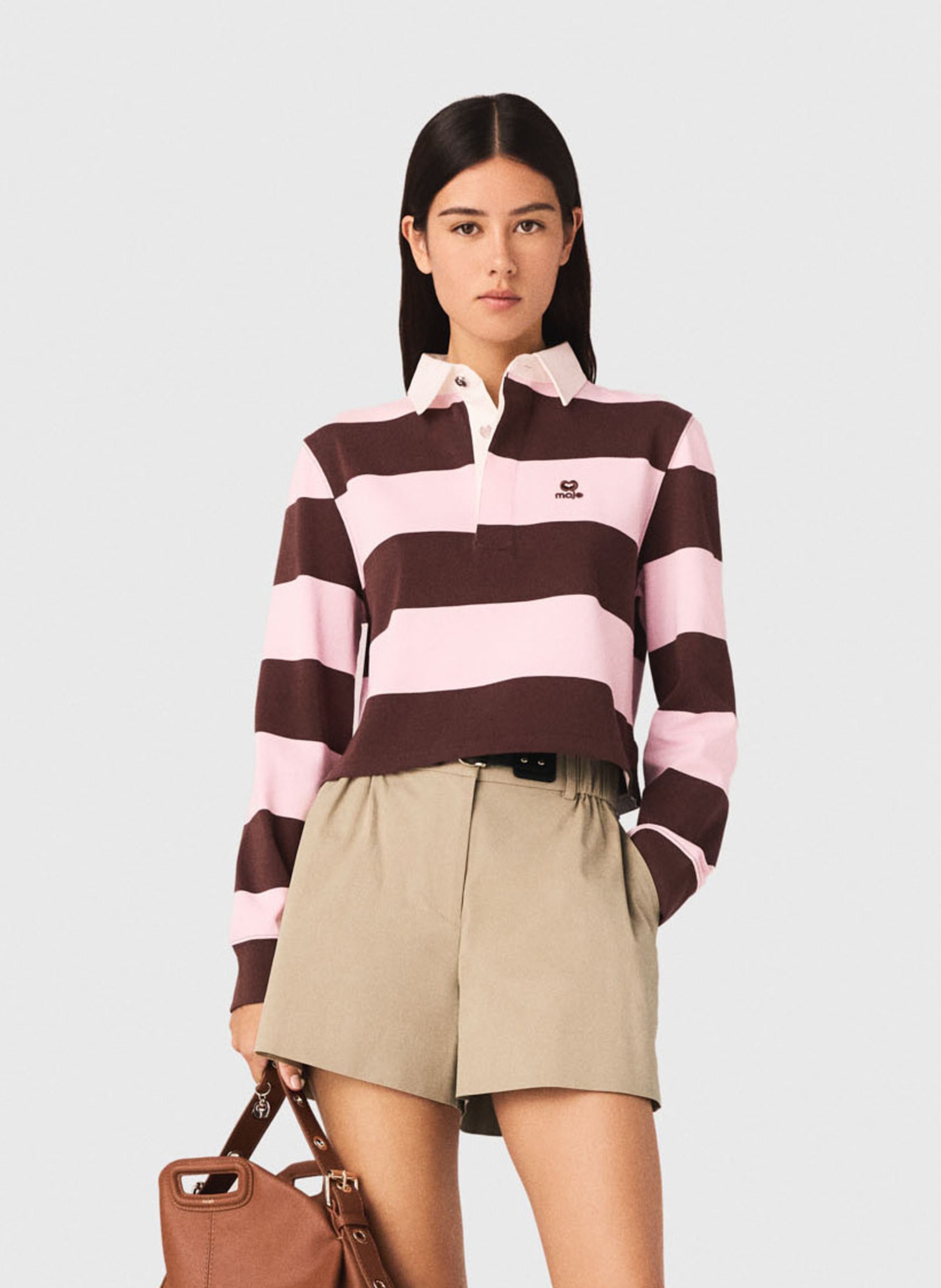 Straight cotton polo shirt MAJE Brown